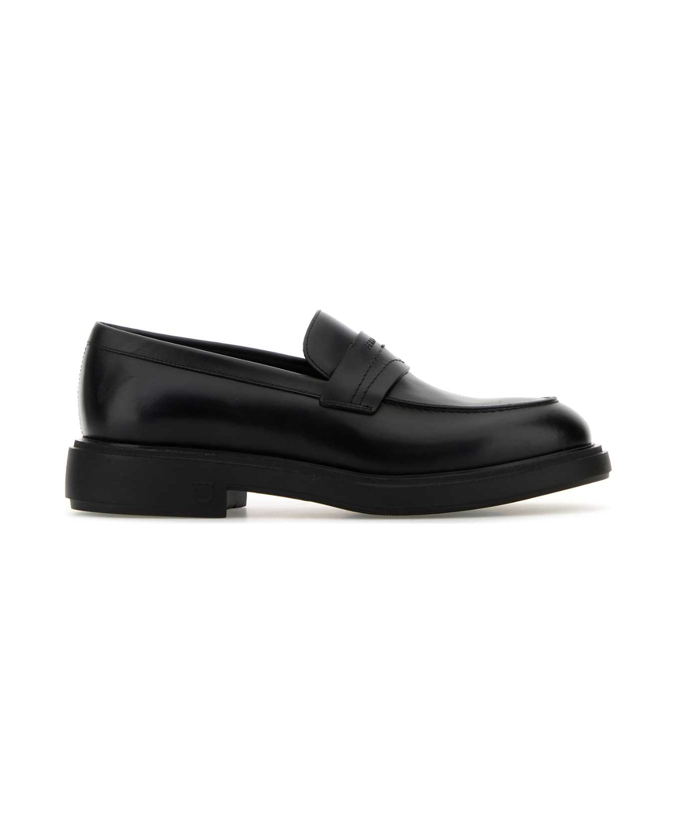 Ferragamo Black Leather Caligola Loafers - NERO