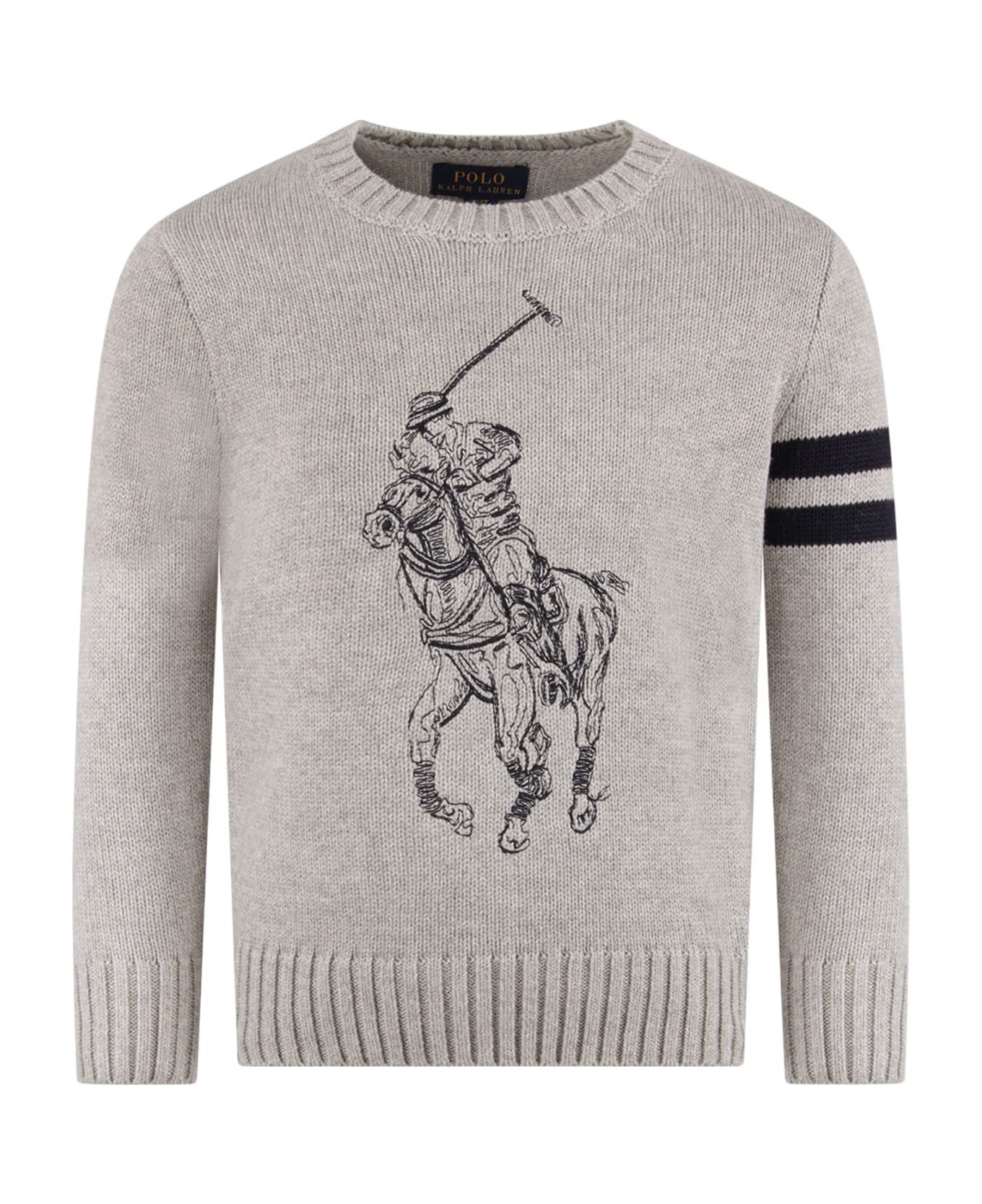 Ralph Lauren Grey Boy Sweater With Iconic Horse - Grey