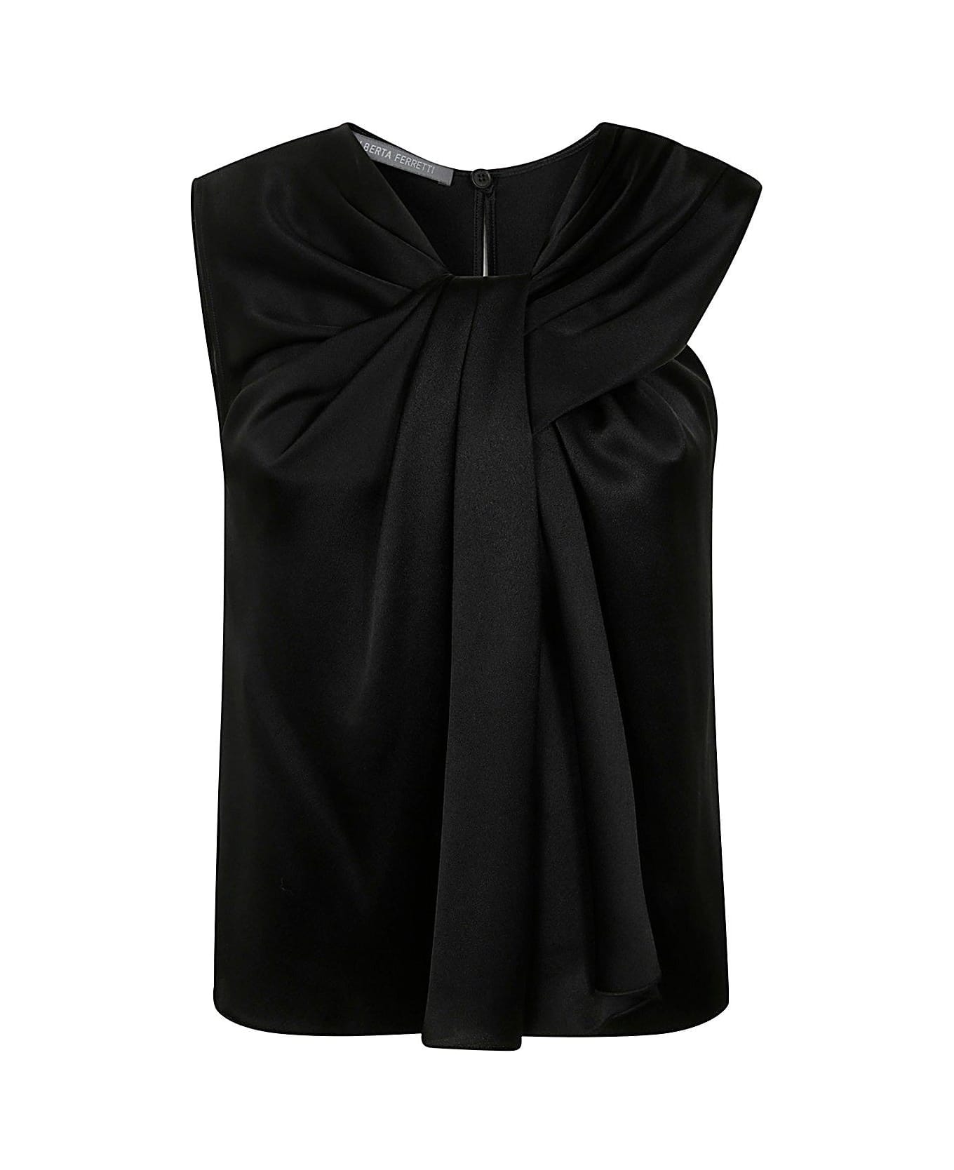 Alberta Ferretti Sleeveless Gathered Satin Blouse - Nero