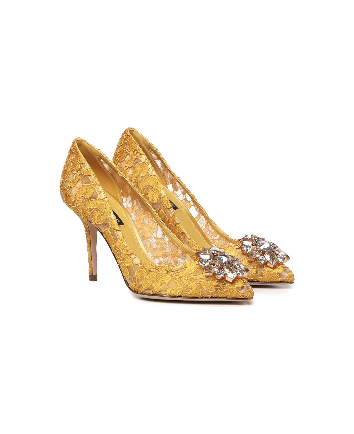 Dolce & Gabbana Bellucci Taormina Lace Pumps With Crystals - Mustard