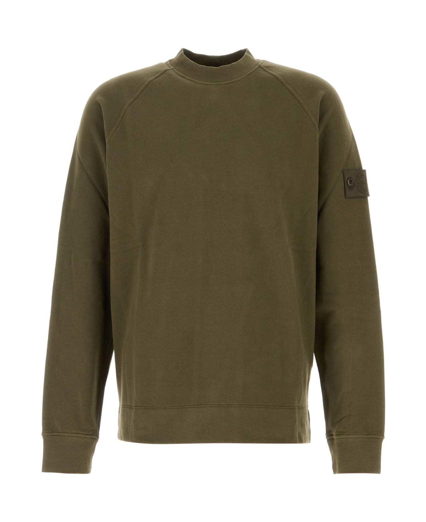 Stone Island Army Green Stretch Cotton Sweatshirt - MILITARY