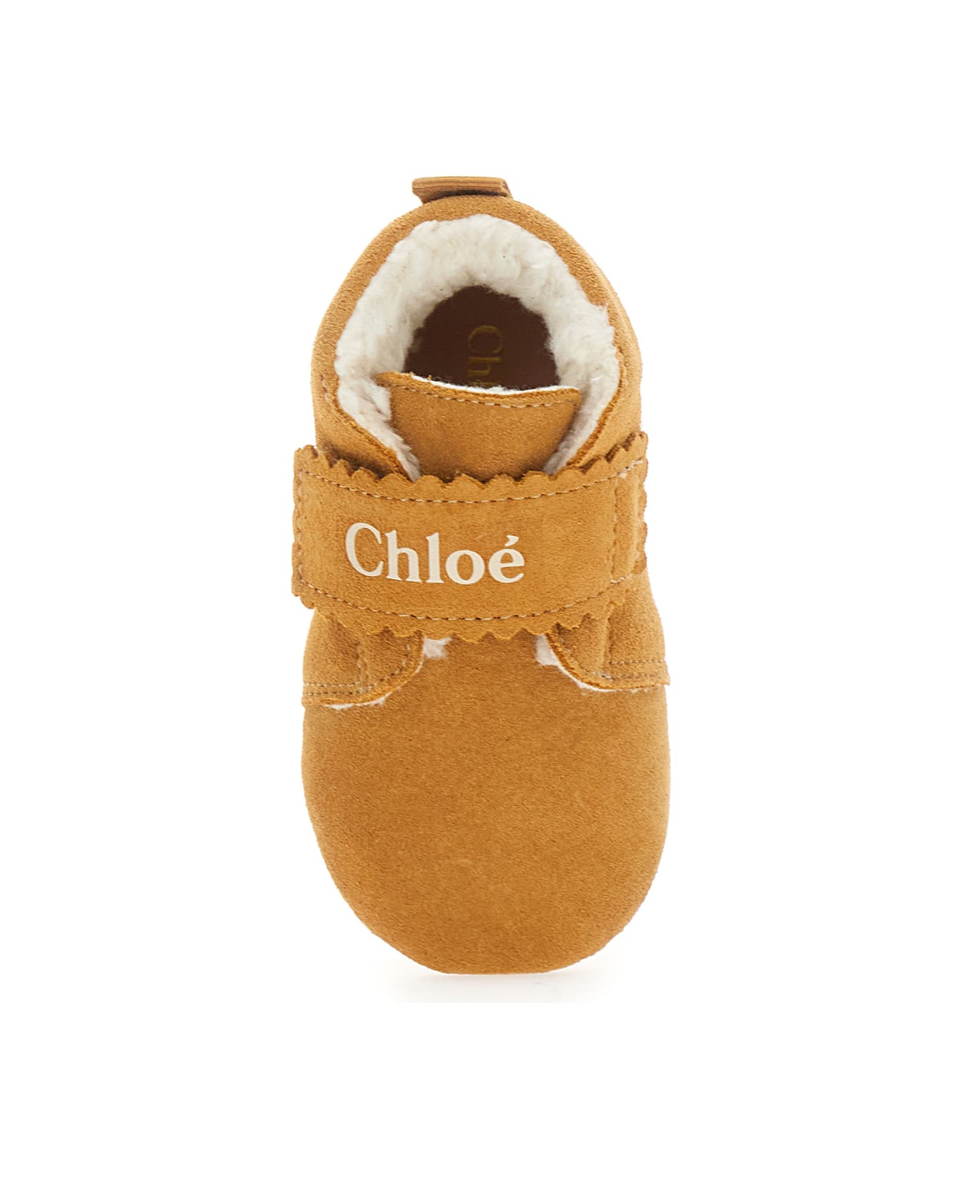 Chloé Beige Sneakers With Logo Print On The Front In Shearling And Leather Girl - Beige