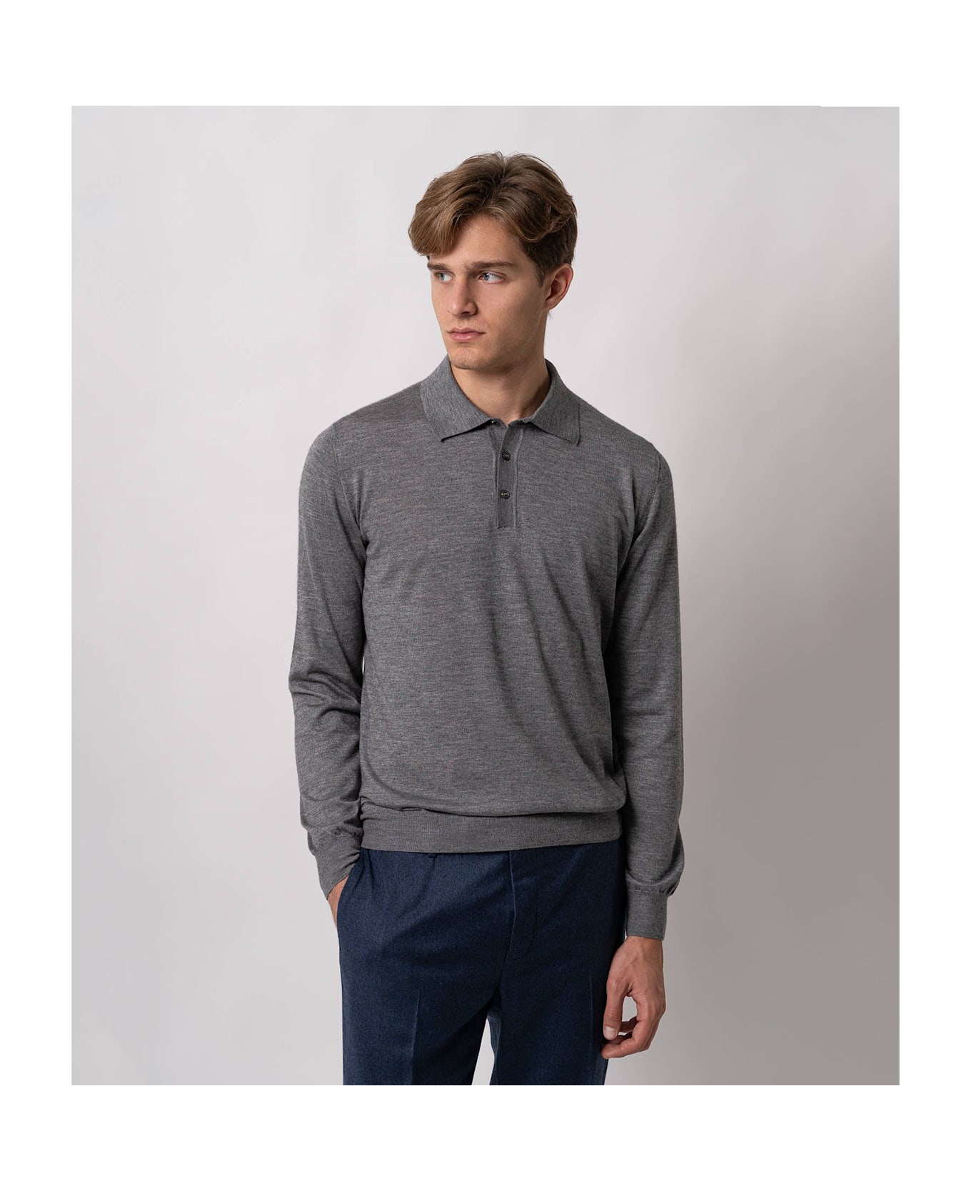 Larusmiani Long Sleeve Polo Coppa Europa Sweater - Gray