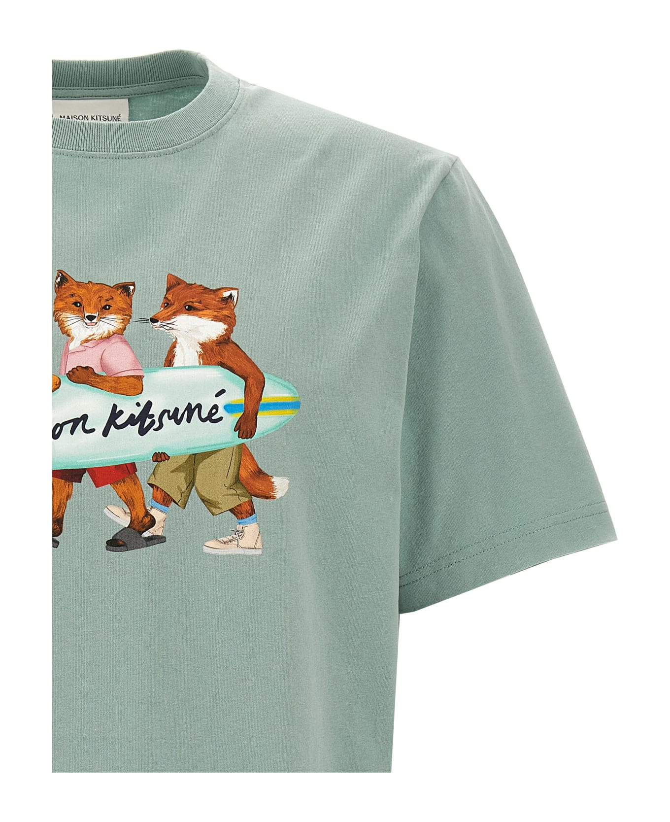 Maison Kitsuné 'surfing Foxes' T-shirt - Light Blue シャツ