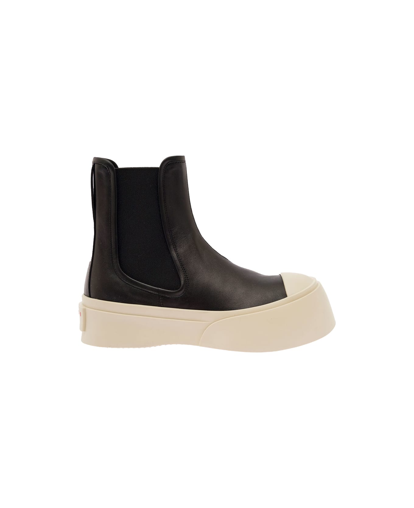 Marni Black Chelsea Boots With Logo Patch In Leather Woman - Black