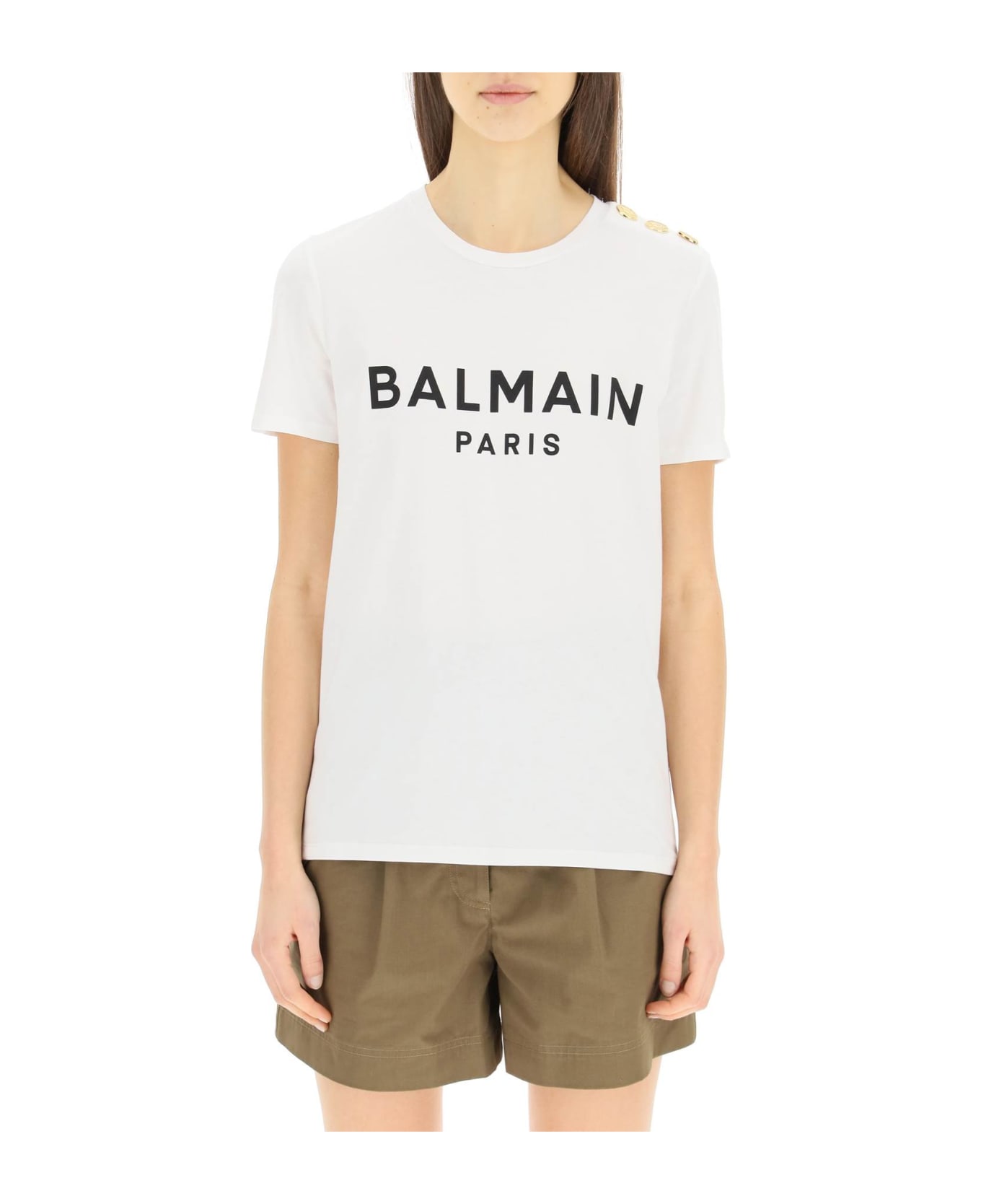 Balmain Logo T-shirt With Embossed Buttons - Gab Blanc Noir Tシャツ
