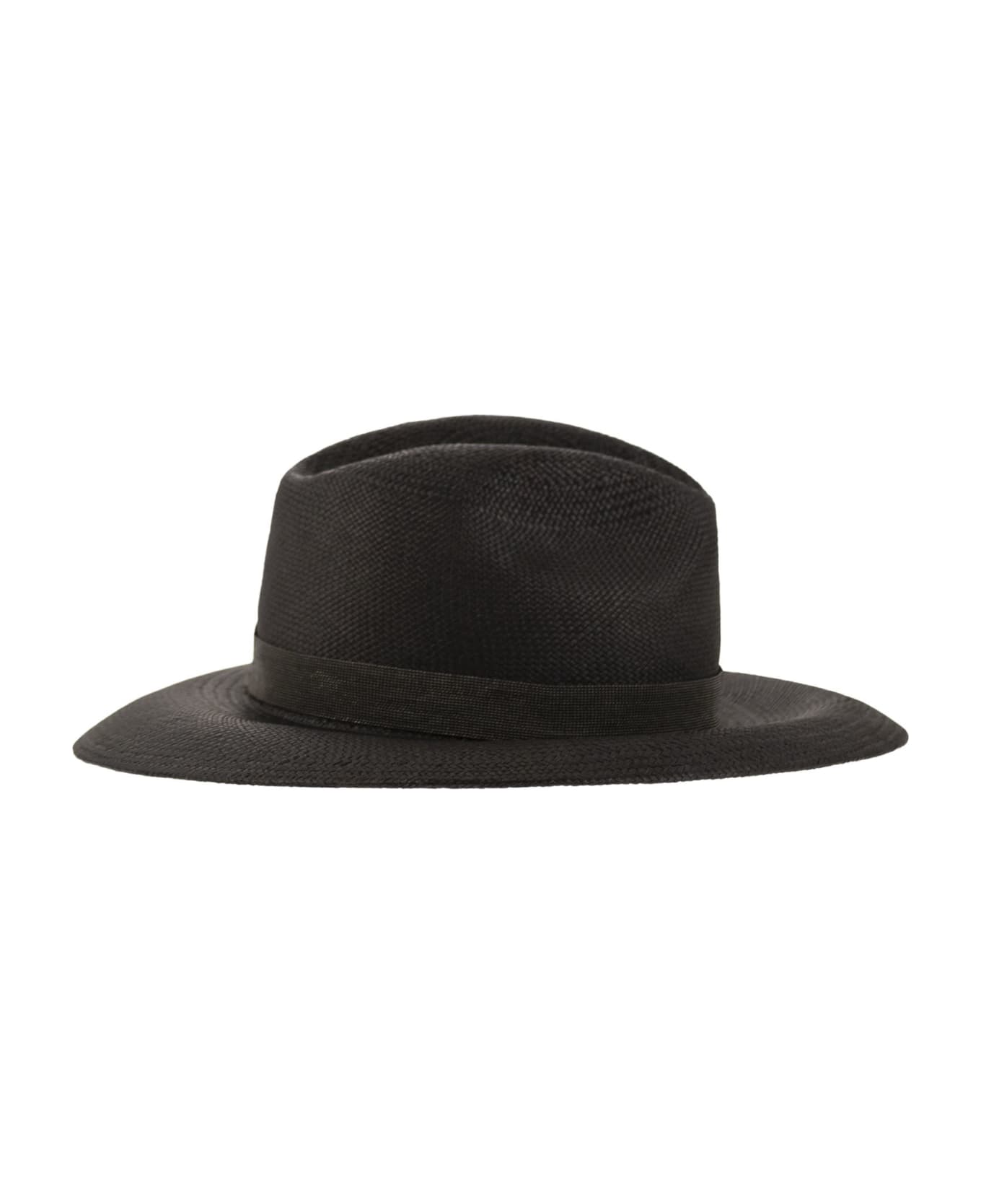 Brunello Cucinelli Straw Hat With Precious Band - Black 帽子