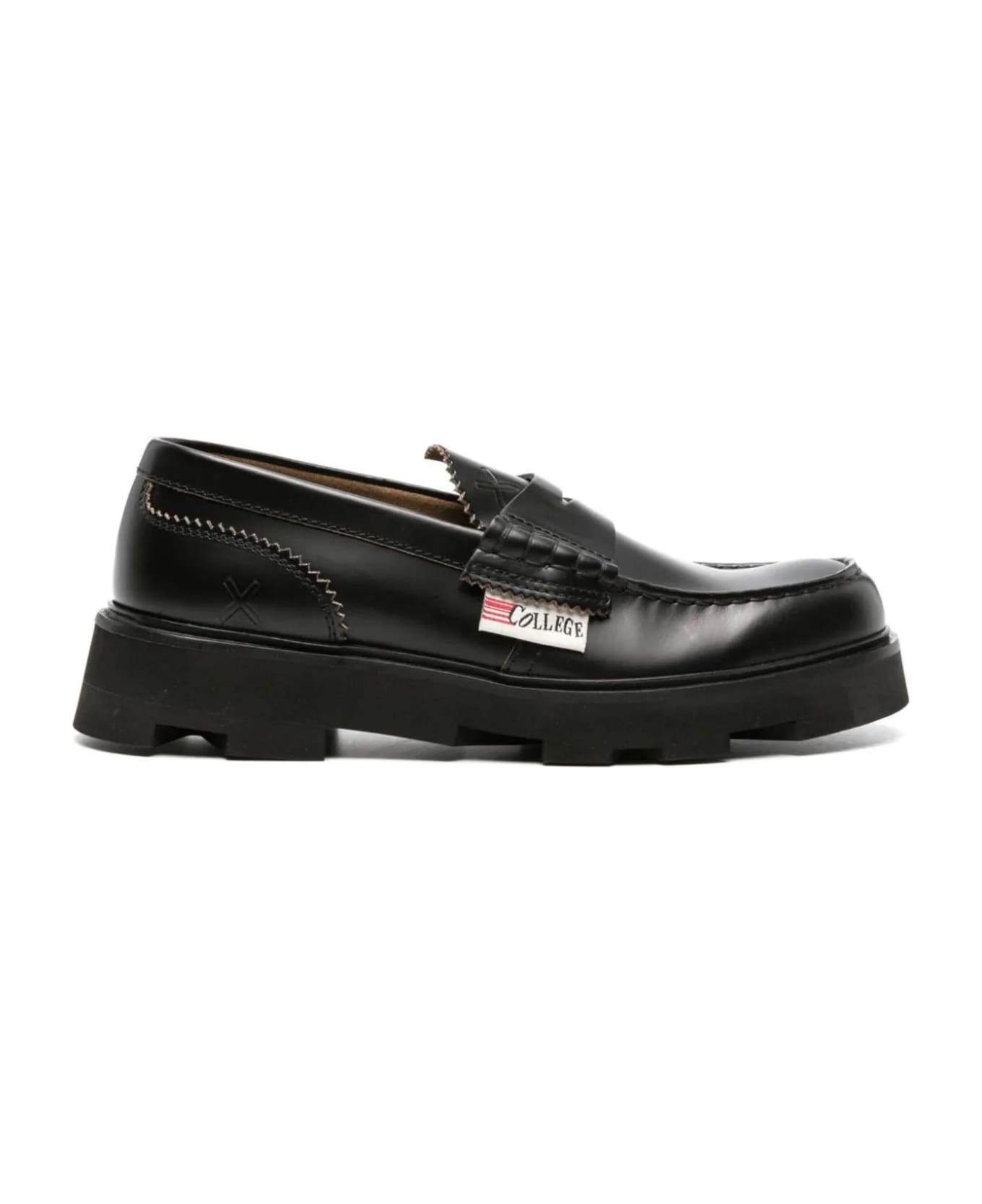 College Black Calf Leather Loafers - Nero