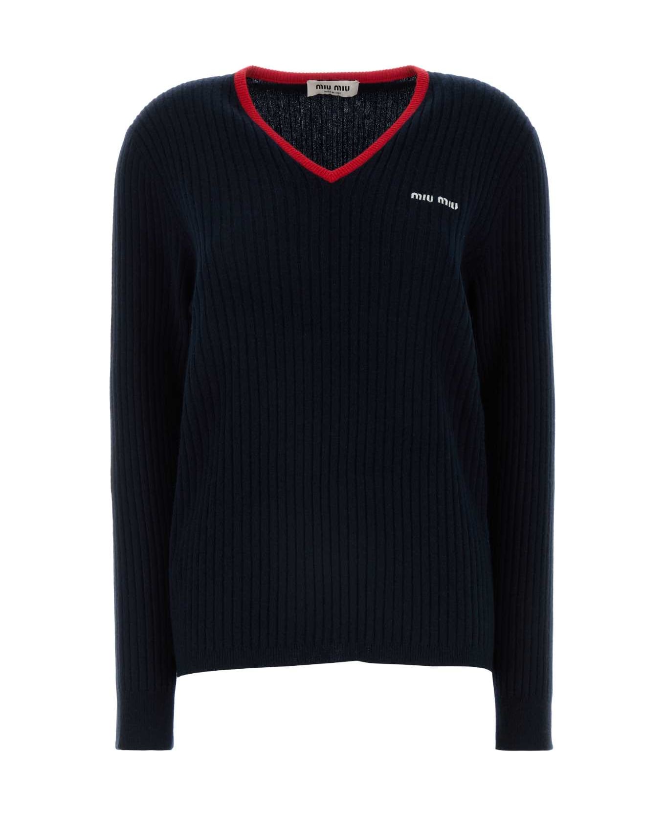 Miu Miu Navy Blue Cashmere Sweater - BLUROSSO