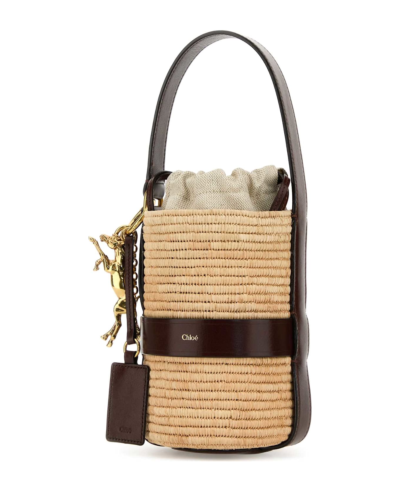 Chloé Two-tone Raffia And Leather Small Kerala 25 Bucket Bag - DARKEBONY
