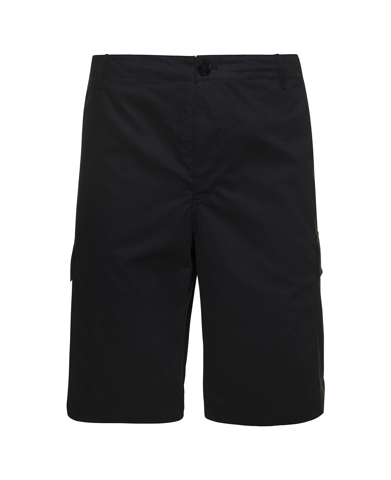 Kenzo Black Cargo Shorts With Logo Patch In Cotton Man - Black ショートパンツ