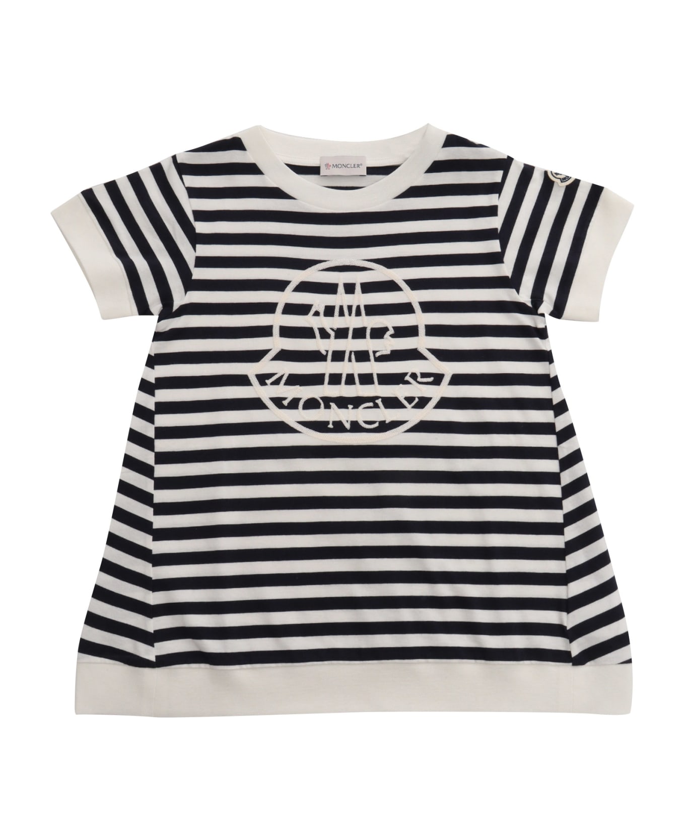 Moncler Striped T-shirt With Logo - BEIGE