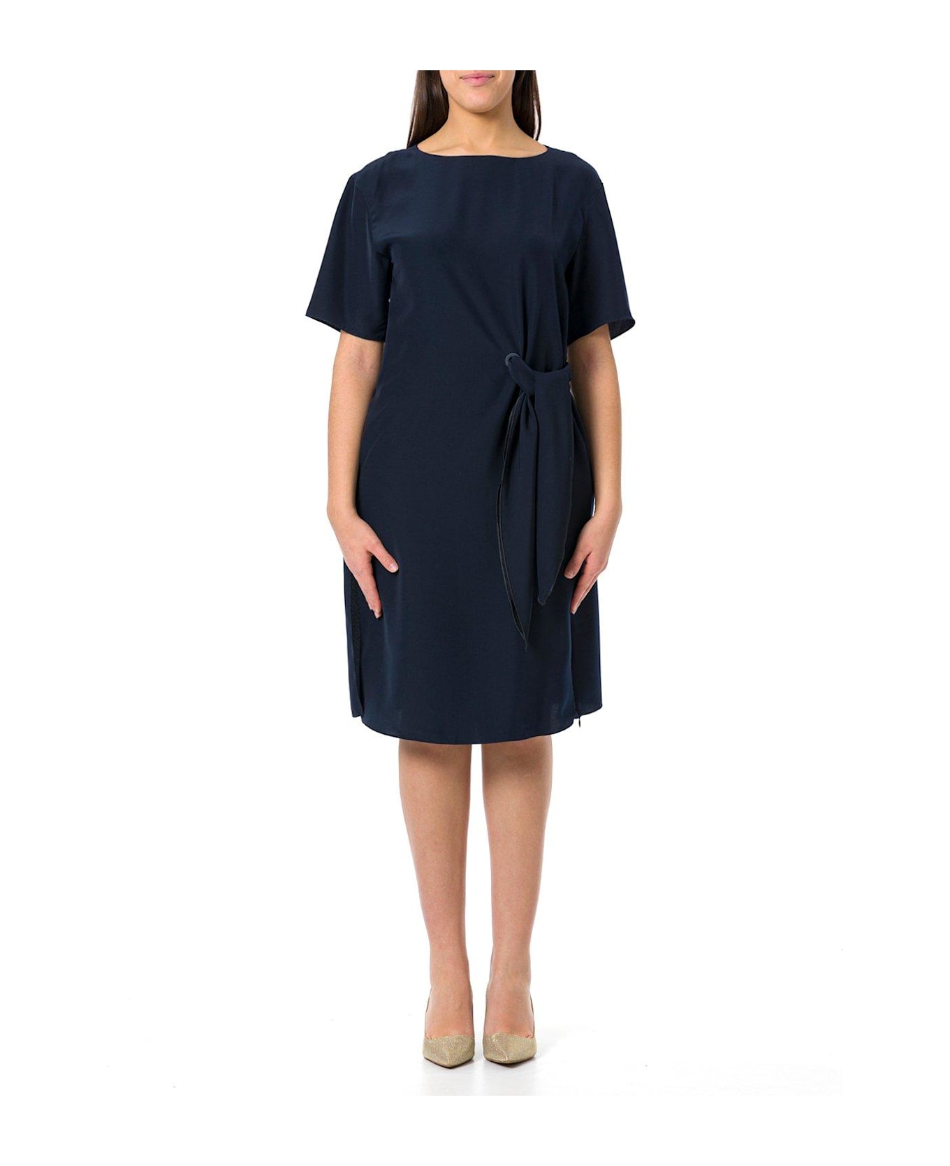 Emporio Armani Crewneck Side Tie Mini Dress - Blue