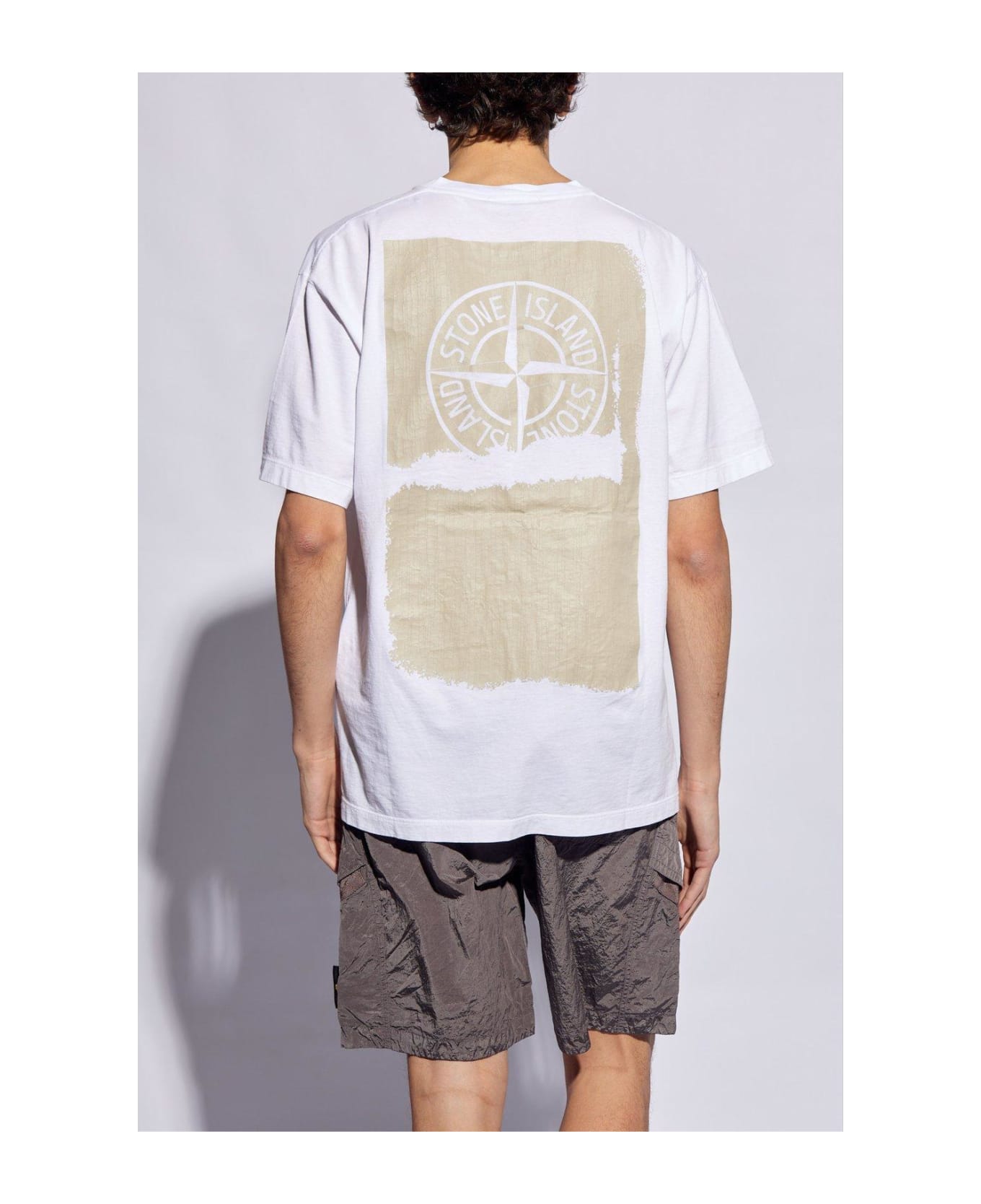 Stone Island Logo Printed Crewneck T-shirt - Bianco