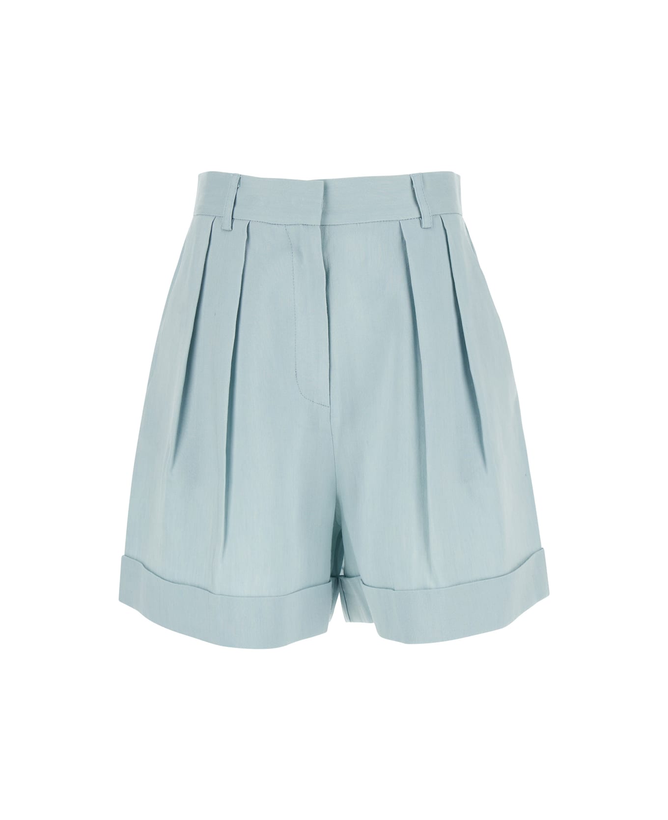 The Andamane Light Blue Shorts With Pinces In Linen Blend Woman - Blu