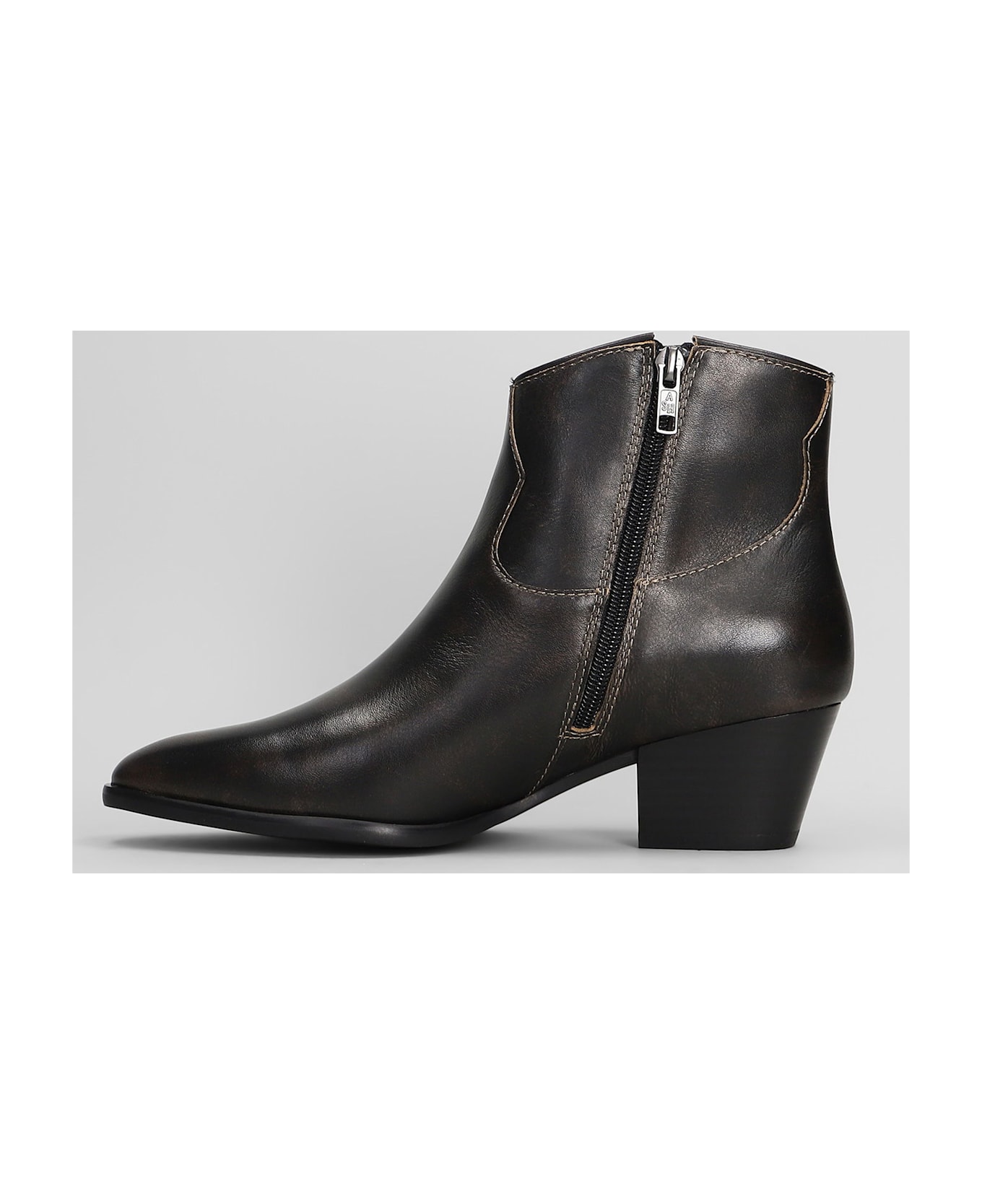 Ash Fame Texan Ankle Boots In Black Leather - black