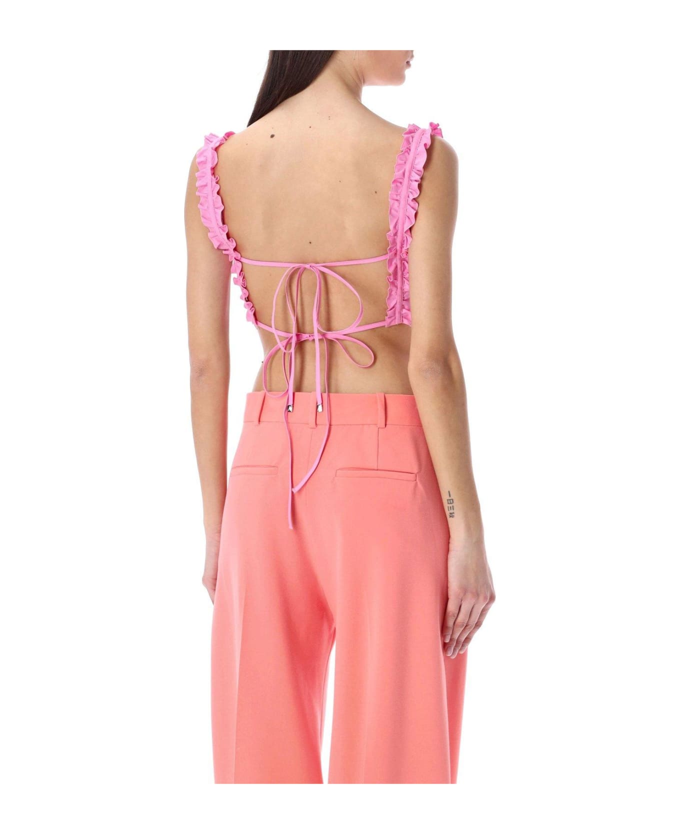 The Attico Glory Ruffled Cropped Top - PINK