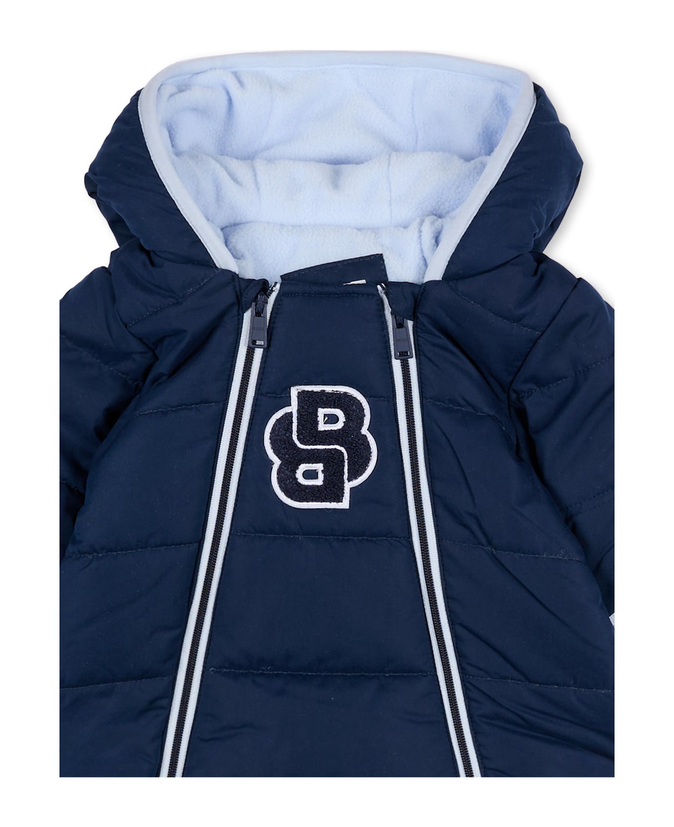 Hugo Boss Blue Down Jacket For Baby Boy With Logo - Blue