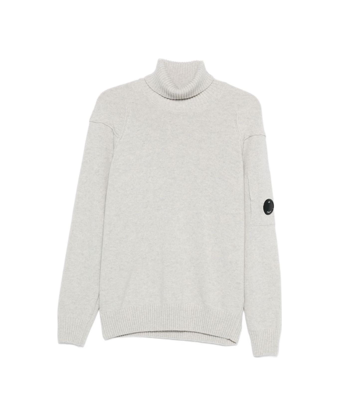 C.P. Company Logo Wool Turtle-neck Sweater - Light Grey