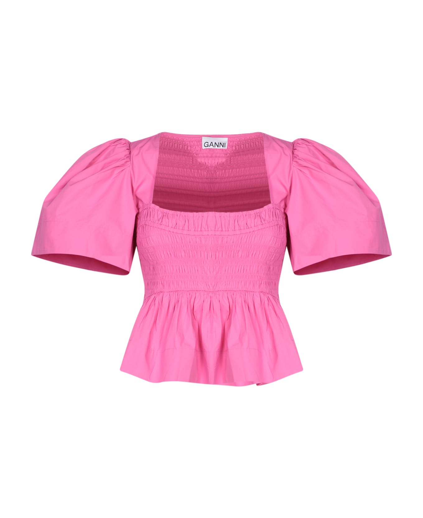 Ganni Fuchsia Cotton Top - Pink Tシャツ