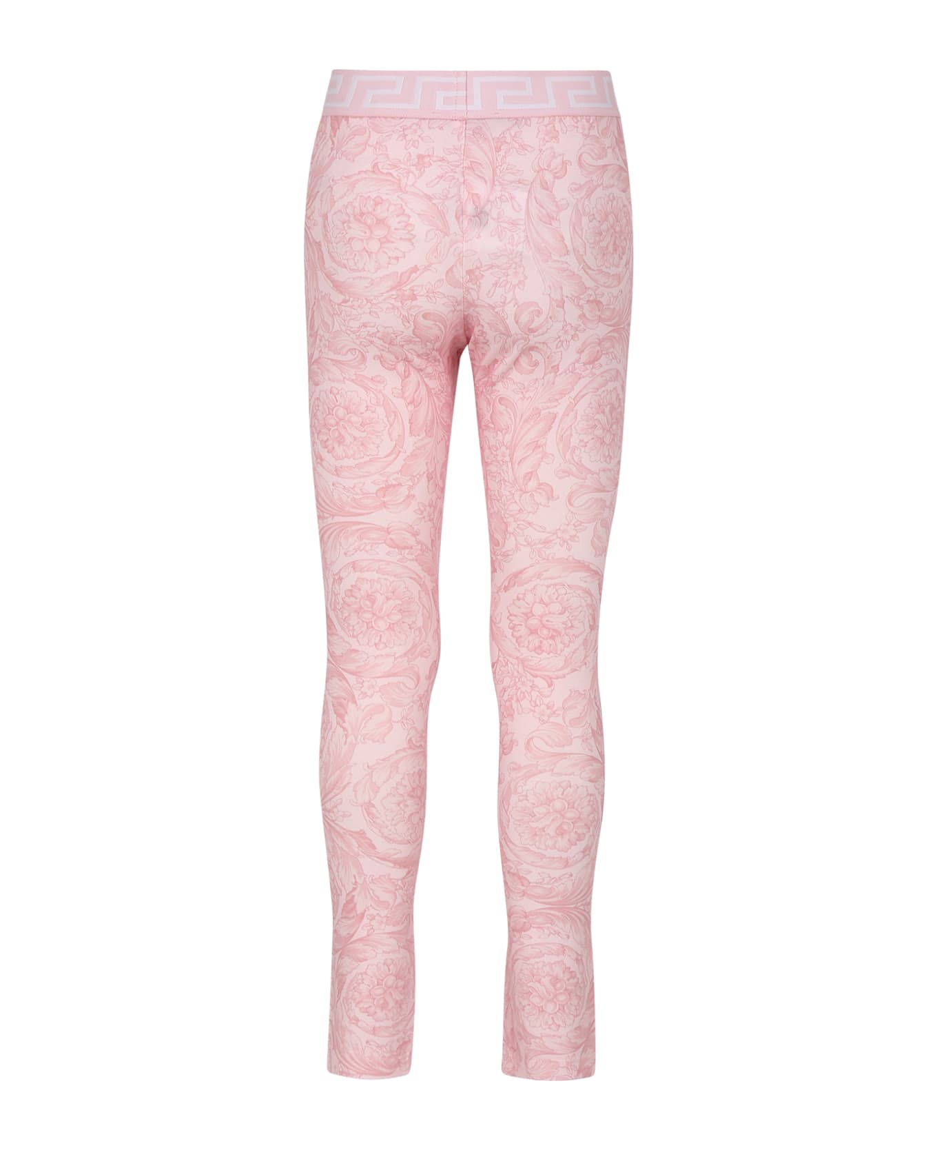 Versace Pink Leggings For Girl With All-over Baroque Print - Pink ボトムス