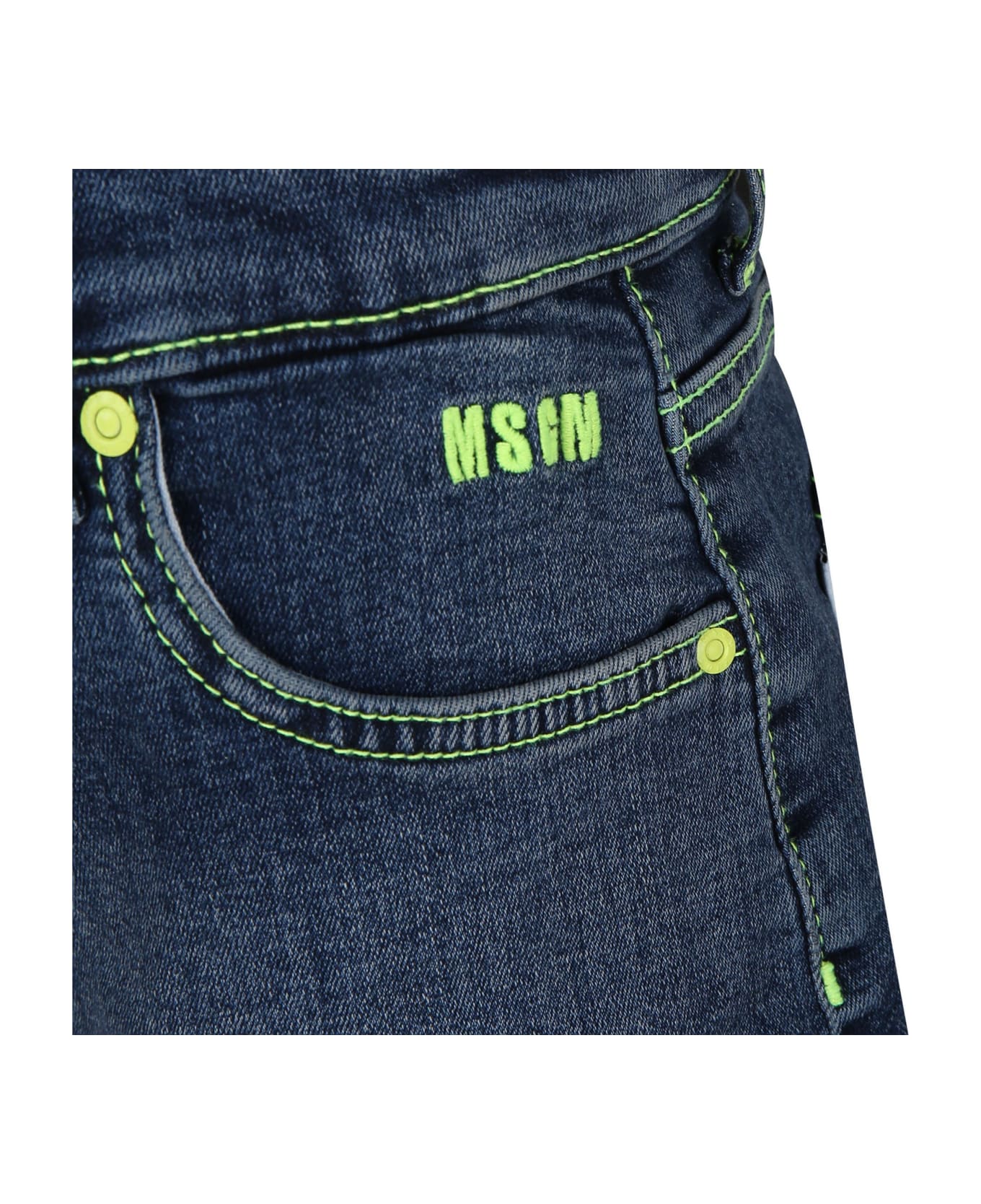 MSGM Blue Shorts For Girl With Logo - Denim