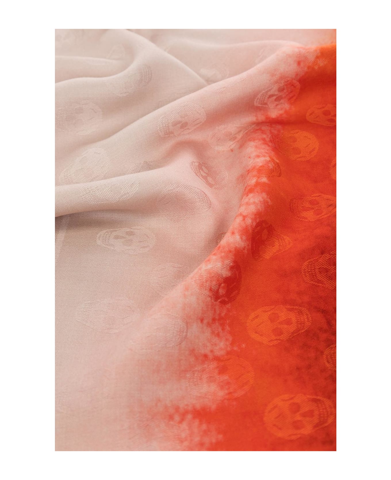 Alexander McQueen Pink And Orange Scarf With Skull Pattern - Arancione