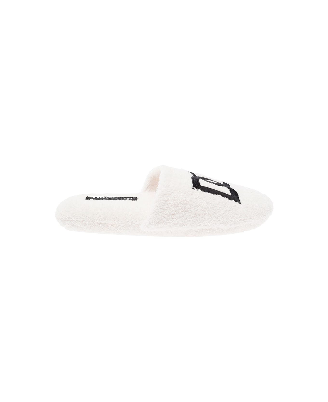 Dolce & Gabbana Embroidered Terry Cotton Slippers - White