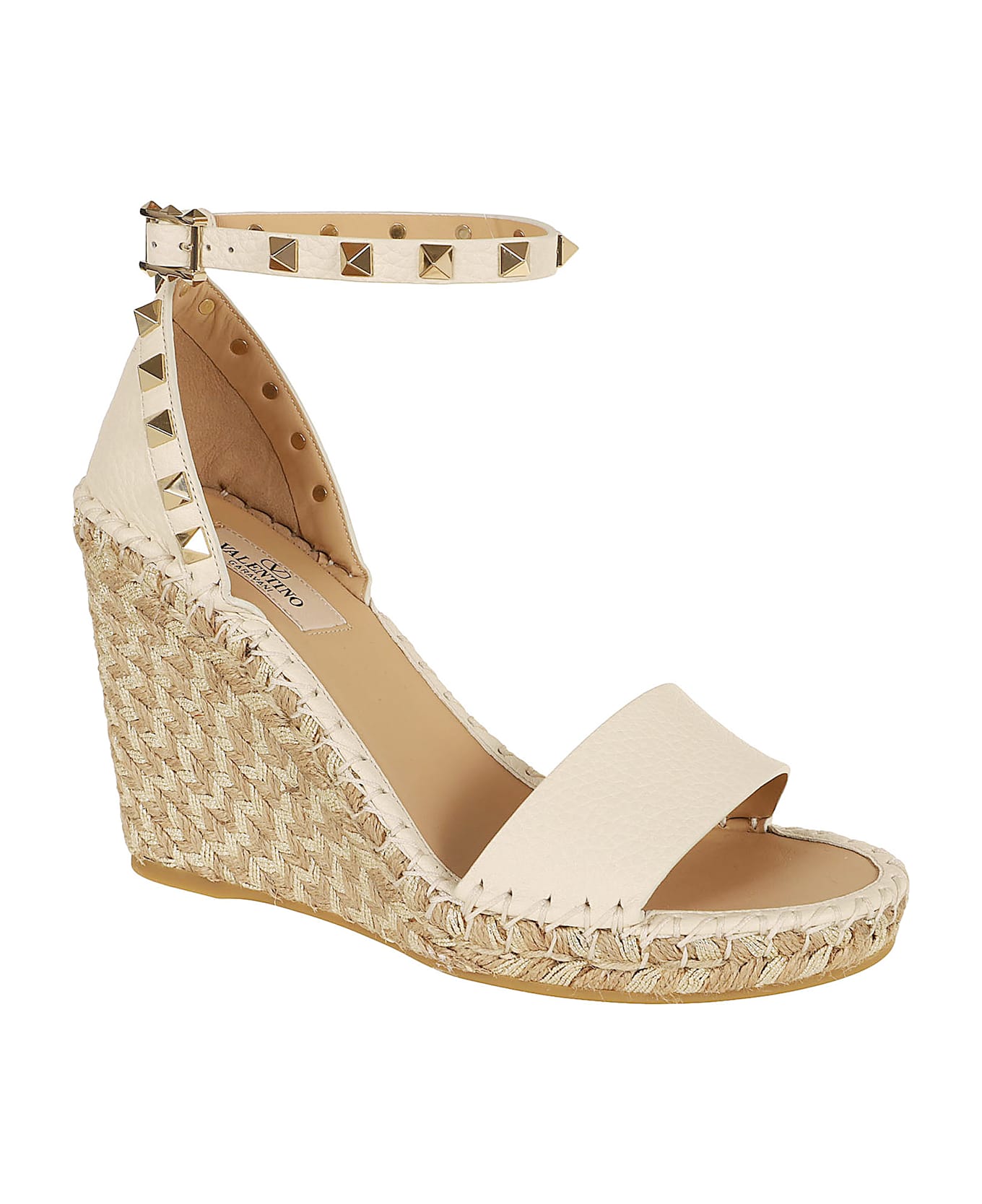 Valentino Garavani Wedge Espadrillas Rockstud Double T. 15/105 - NEUTRALS