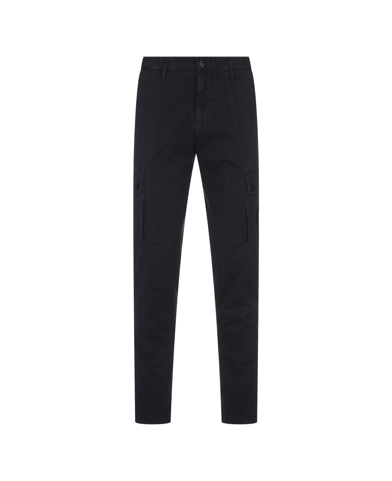 Stone Island Navy Blue Cargo Trousers In Broken Twill Stretch Cotton - Blue