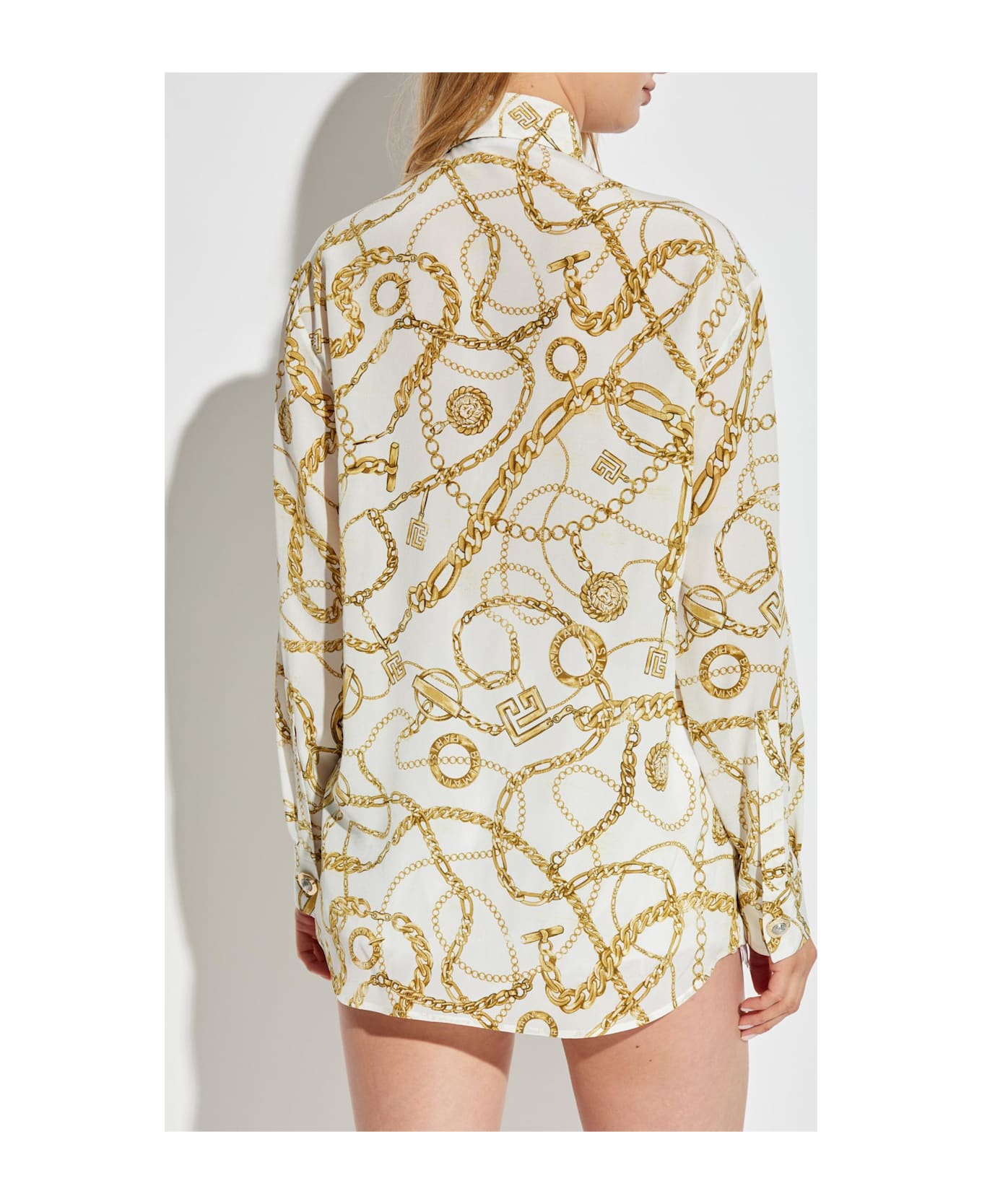 Balmain Silk Shirt With Print - Gad Blanc Or