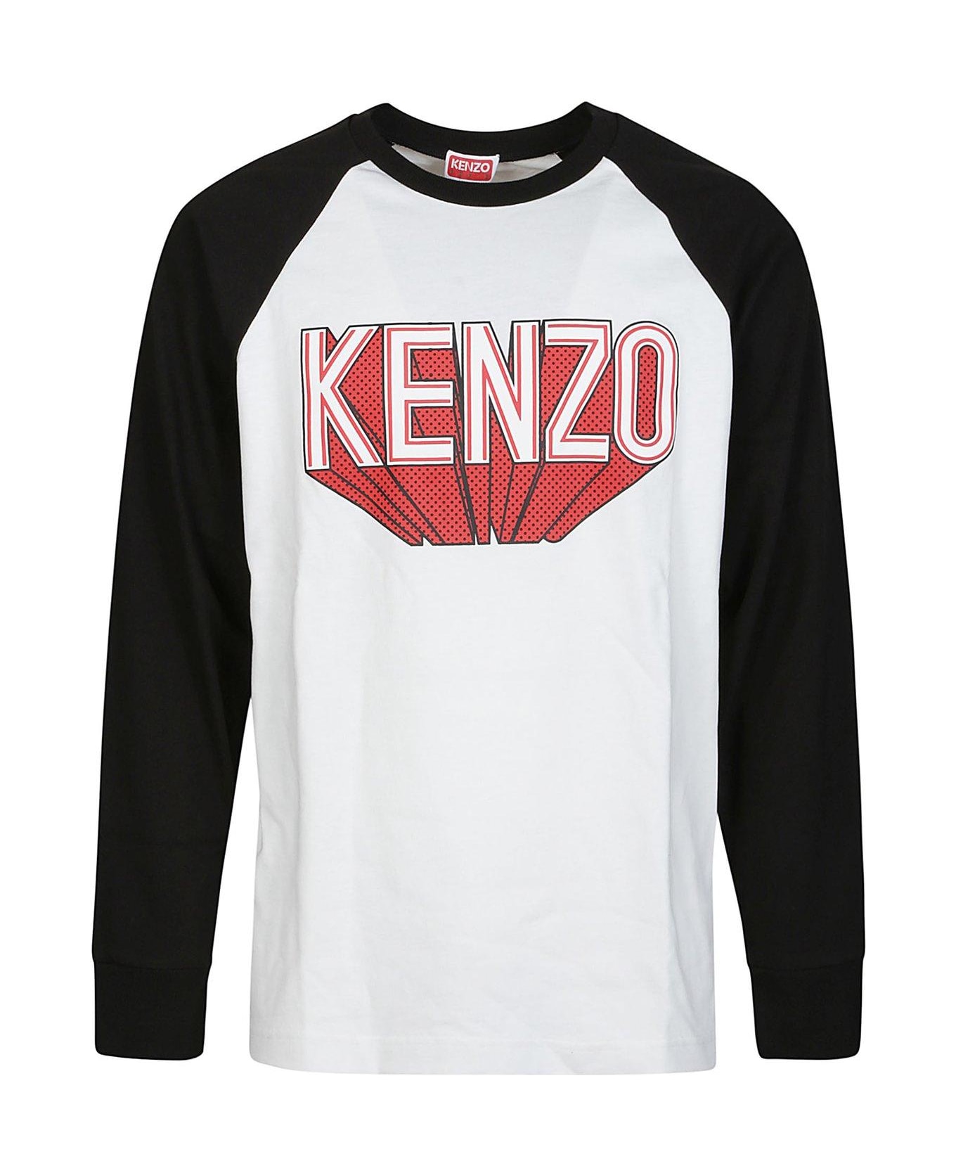 Kenzo Logo-printed Long Sleeved T-shirt - Blanc Casse