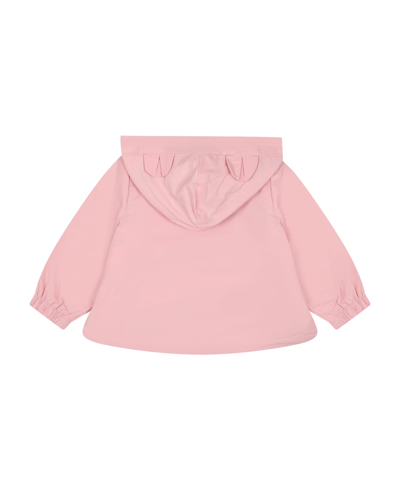 Moschino Pink Raincoat For Baby Girl With Teddy Bear And Logo - Pink コート＆ジャケット