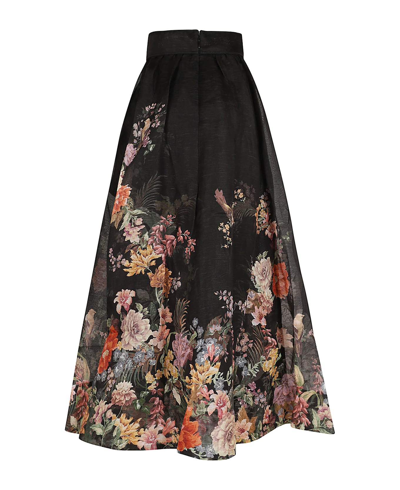 Zimmermann Pavilion Gathered Midi Skirt - Black Rococo Floral