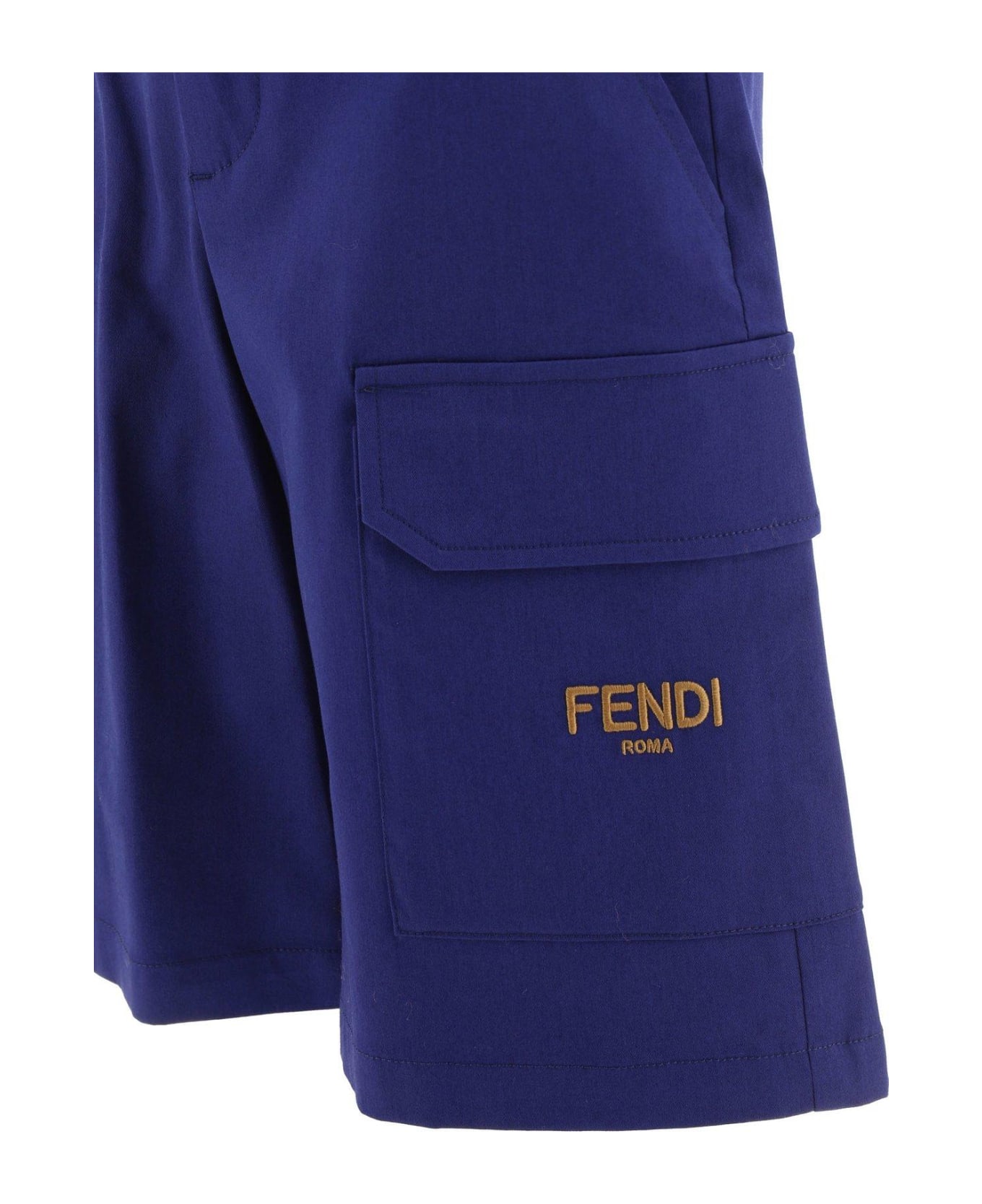 Fendi Logo Embroidered Cargo Shorts - Blu