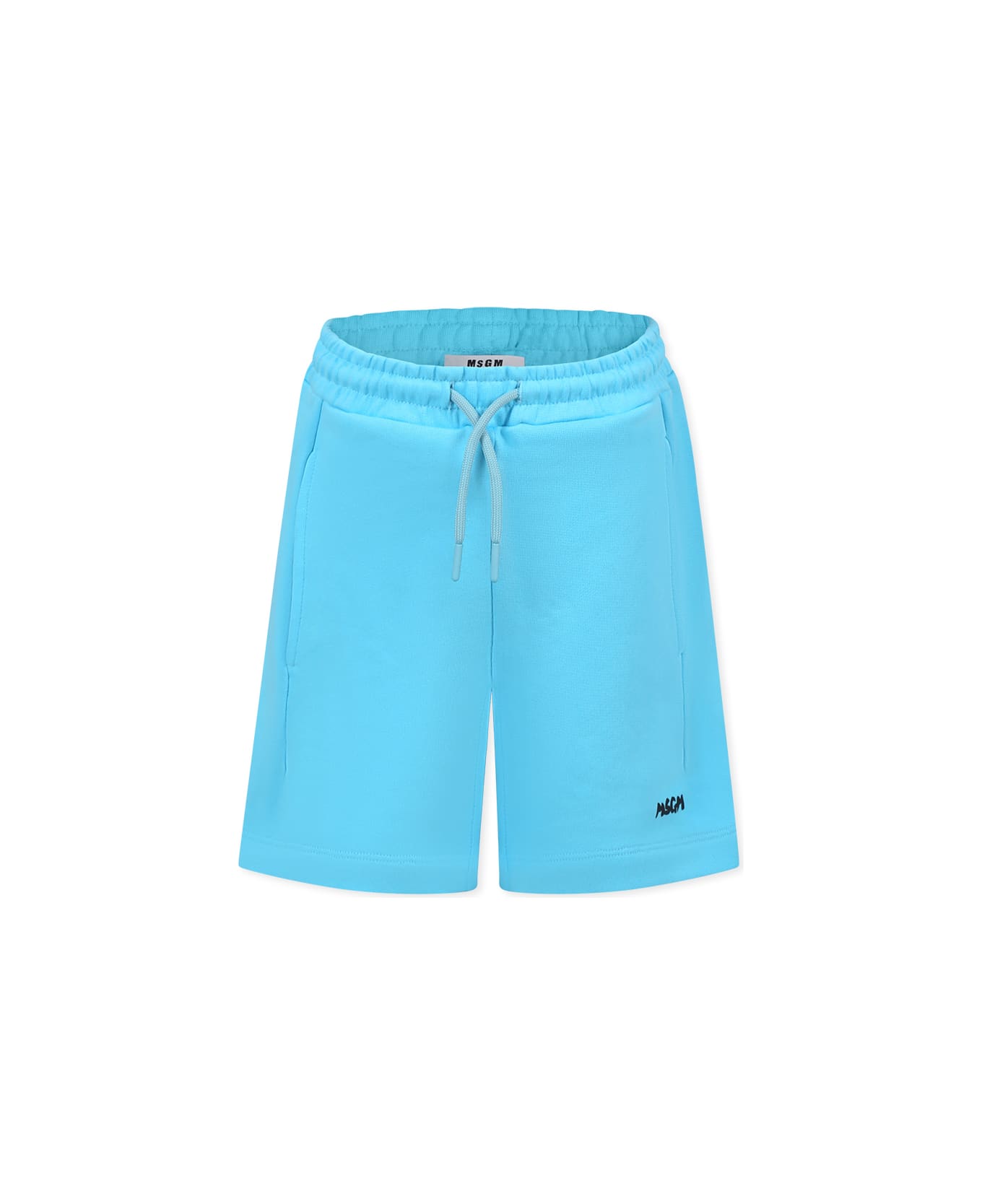 MSGM Light Blue Shorts For Kids With Logo - Light Blue