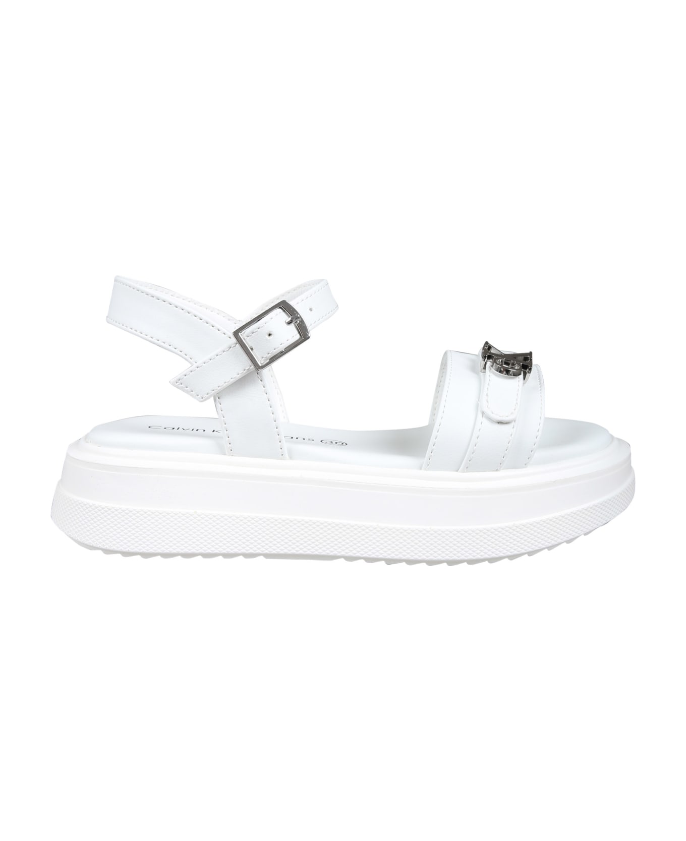 Calvin Klein White Sandals For Girl With Logo - White シューズ