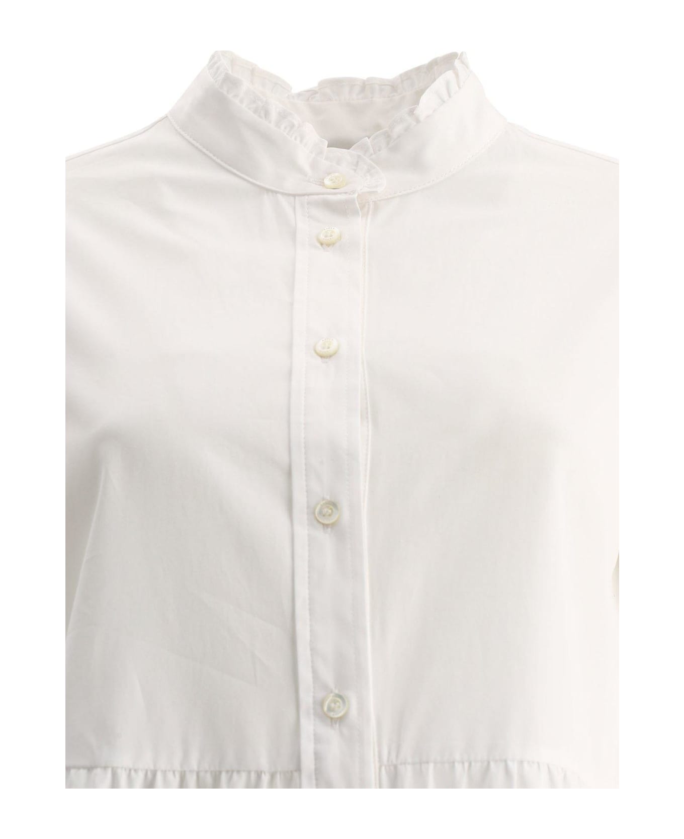 Aspesi Frill Detailed Midi Poplin Dress - Bianco