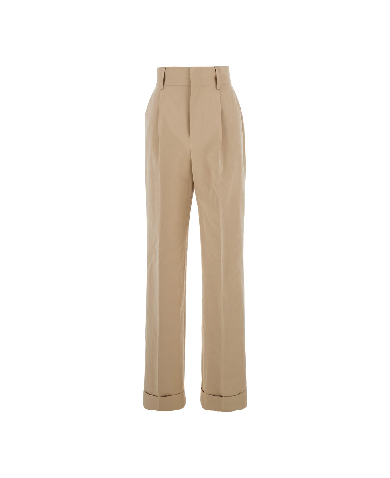 Philosophy di Lorenzo Serafini Beige Pants With Cuffs And Pleated Details In Cotton Woman - Beige