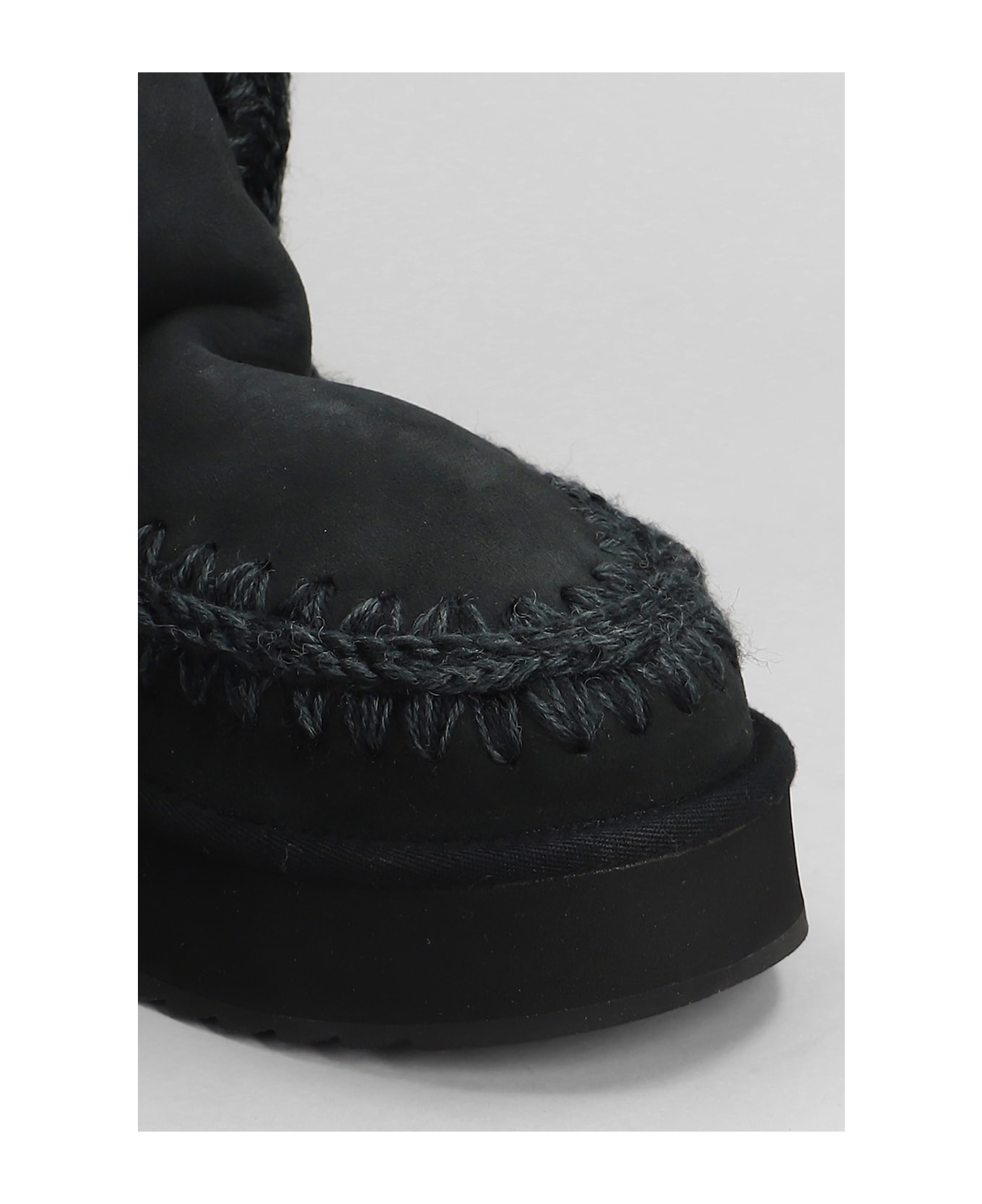 Mou Mini Eskimo Platform High Heels Ankle Boots In Black Suede - Black