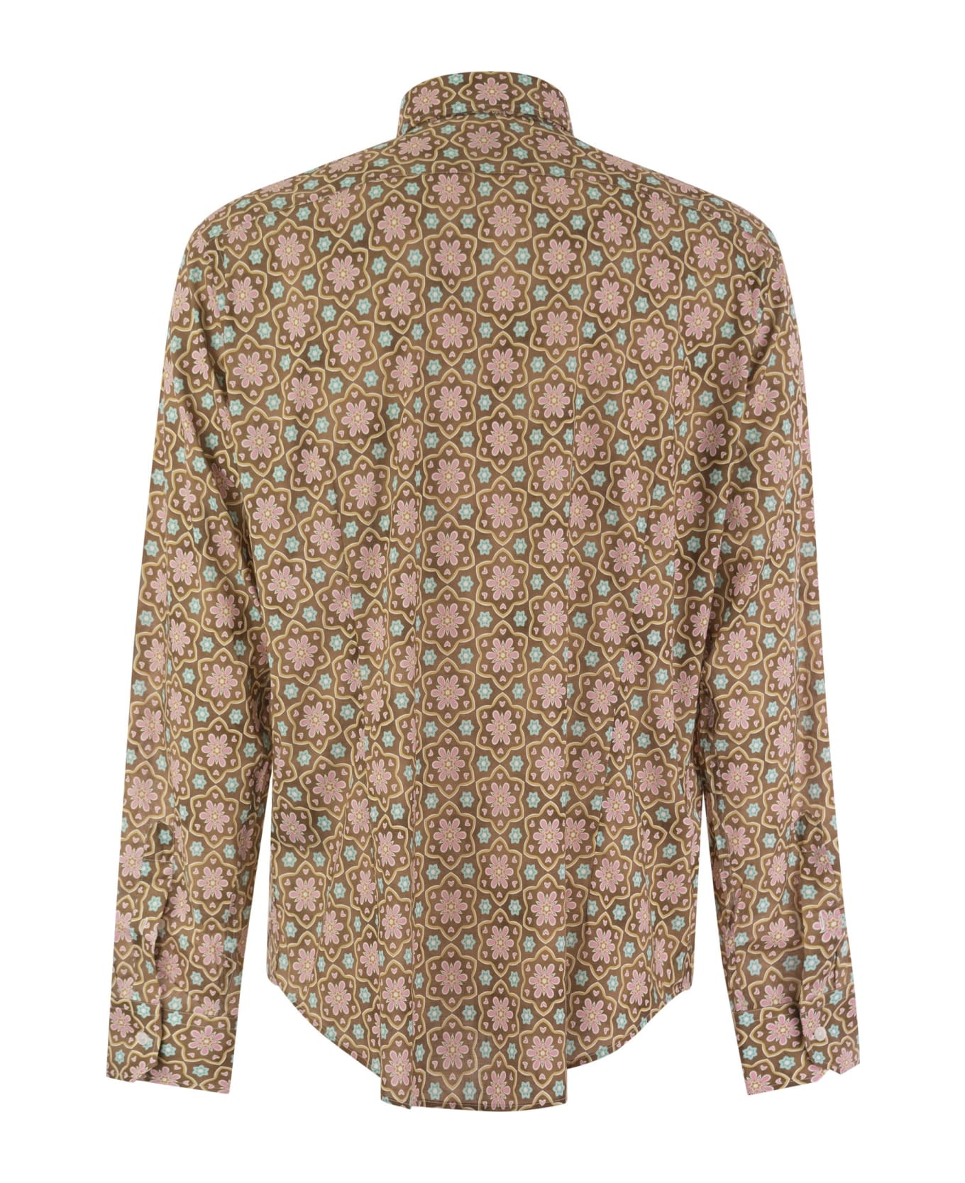 Fedeli Printed Stretch Cotton Voile Shirt - Brown