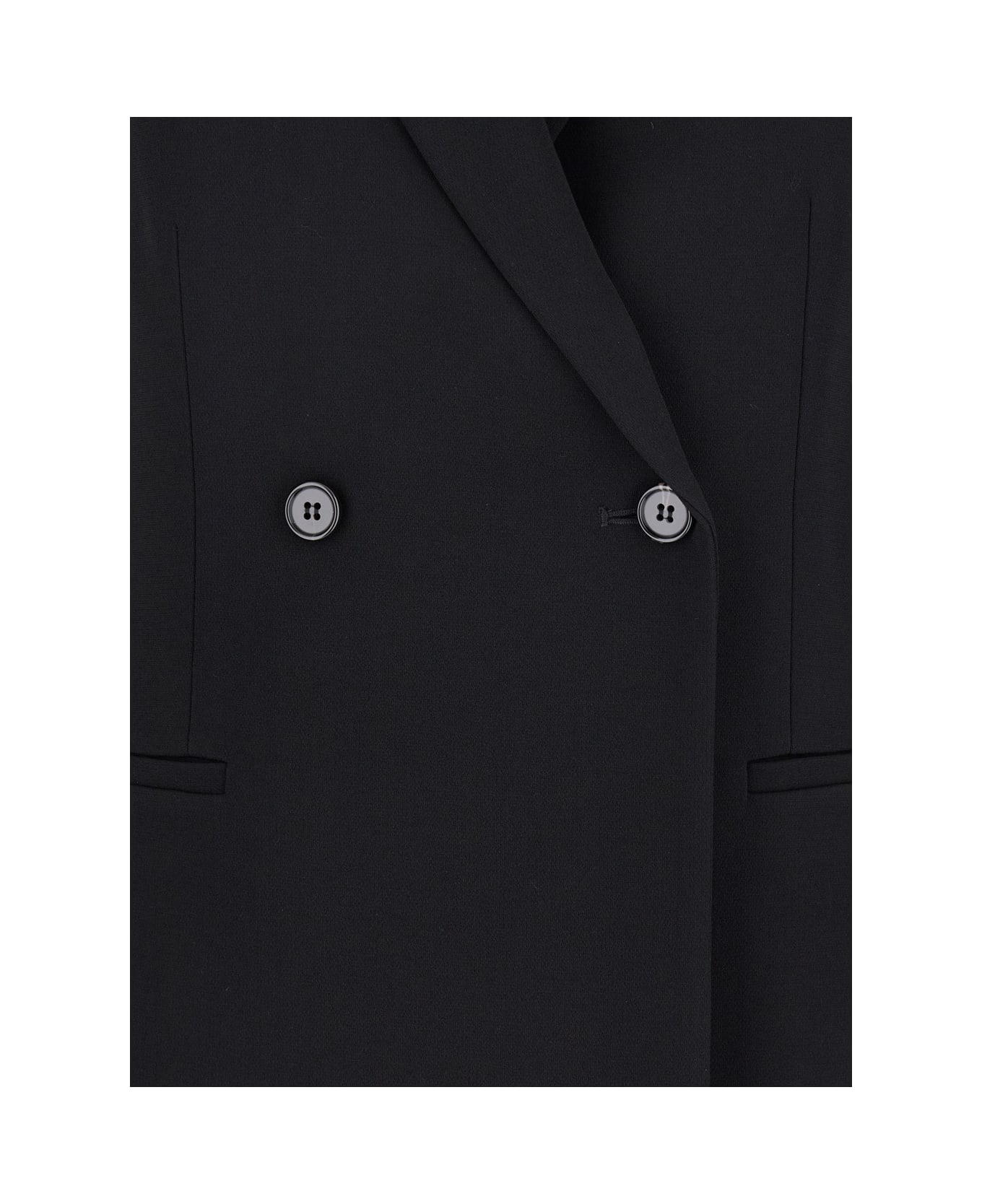 Theory Black Double Breasted Jacket With Shoulder Pads In Tech Fabric Woman - Black