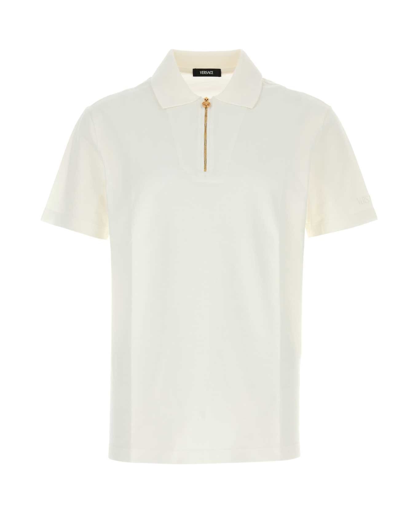 Versace White Piquet Polo Shirt - OPTICALWHITE