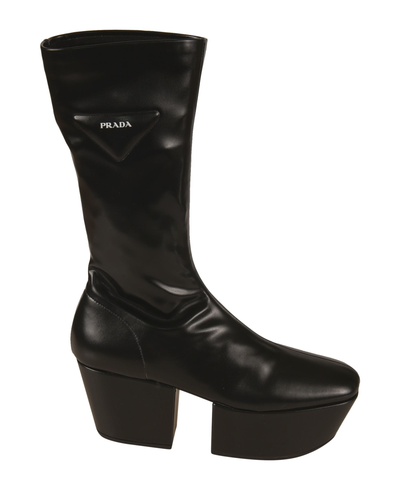 Prada Side Zip Block Sole Boots - Black