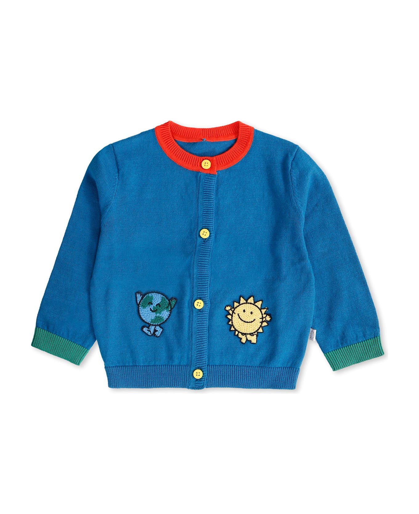 Stella McCartney Kids Blue Cardigan For Baby Boy With Smiling Sun And World - Blue