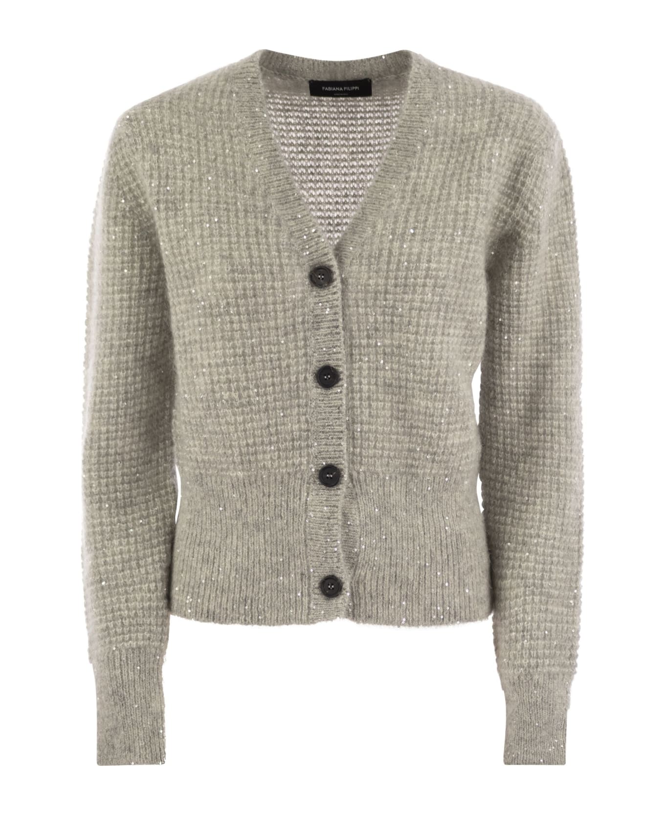 Fabiana Filippi Mohair Blend Cardigan With Micro Sequins - Grey