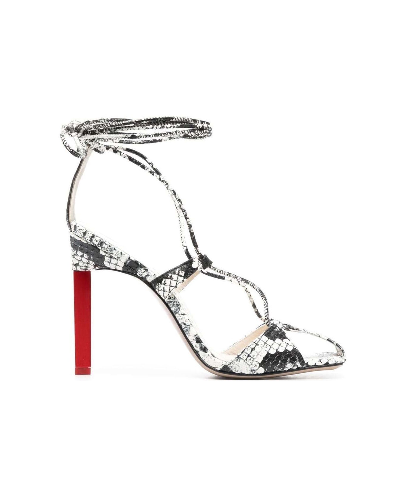 The Attico Adele Snakeskin-print Sandals In Black And White Leather Woman - Multicolor