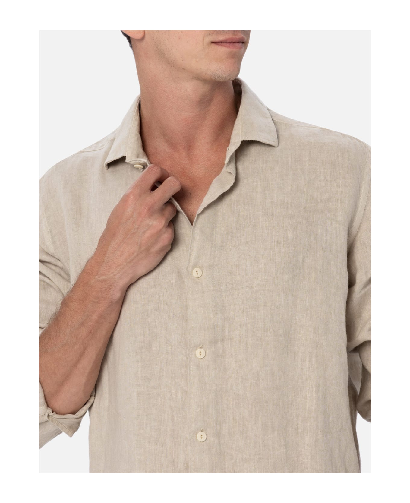 MC2 Saint Barth Man Beige Linen Shirt Pamplona - BEIGE
