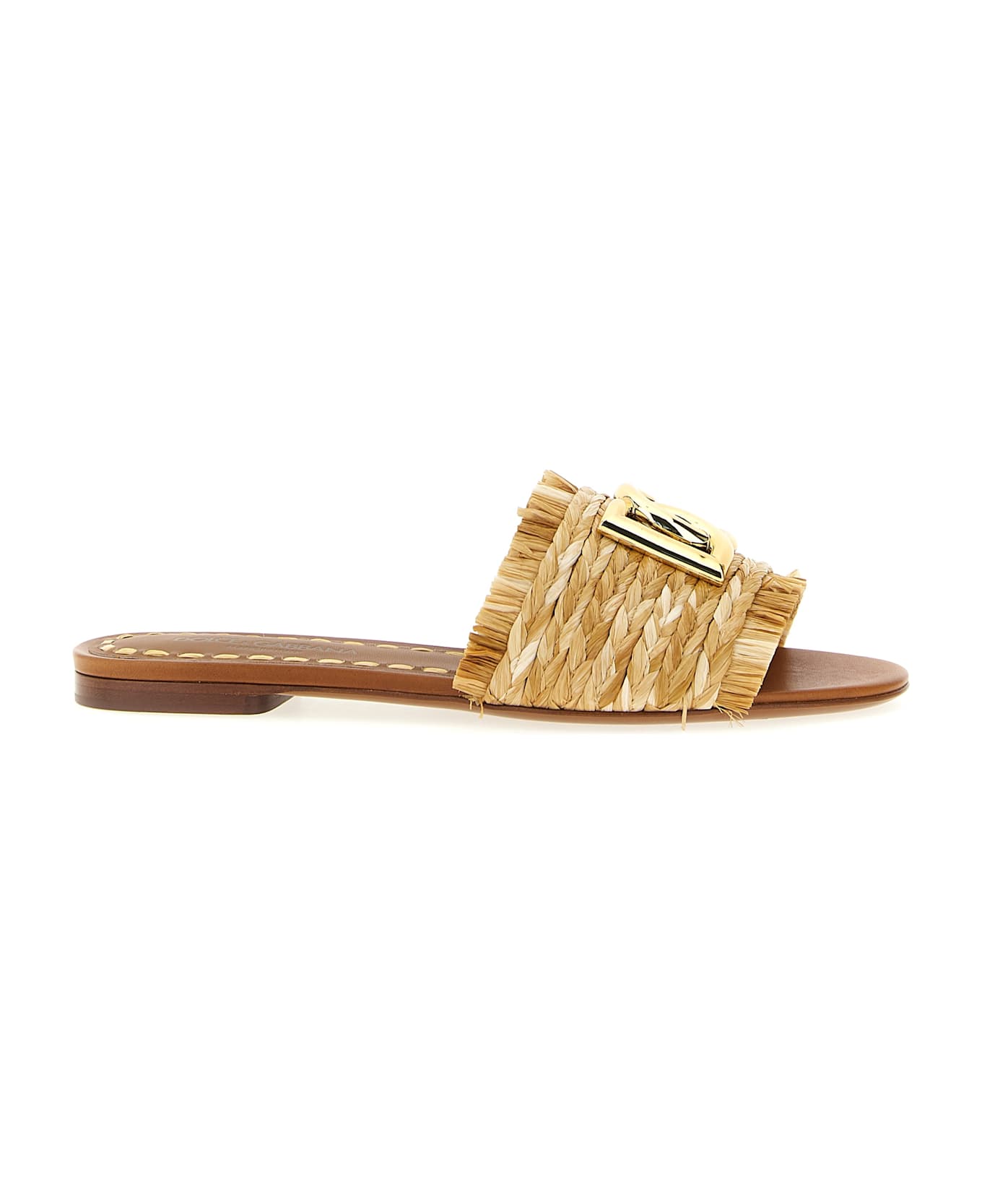 Dolce 
Gabbana Raffia Braid Slides - Brown