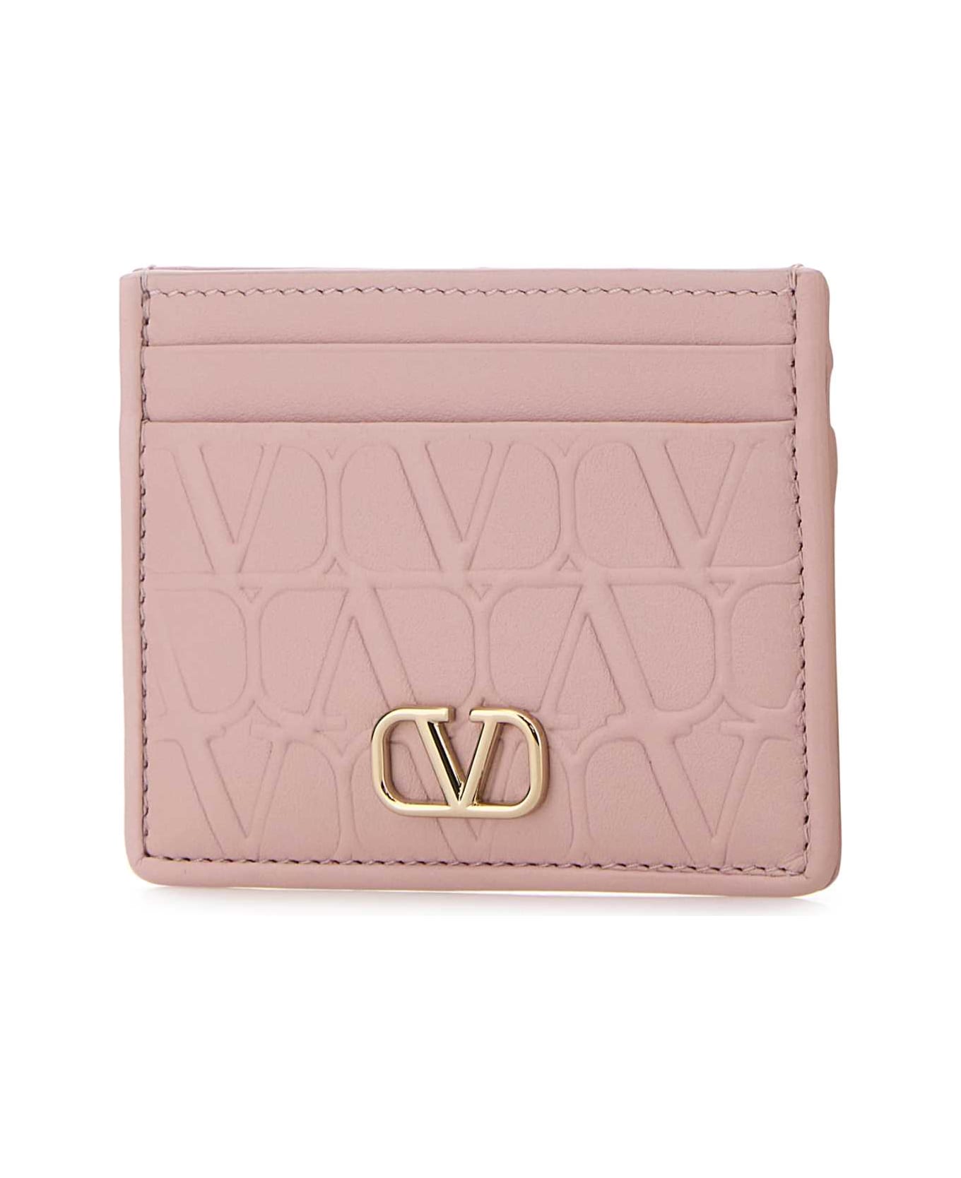 Valentino Garavani Pastel Pink Leather Vlogo Card Holder - ROSEQUARTZ